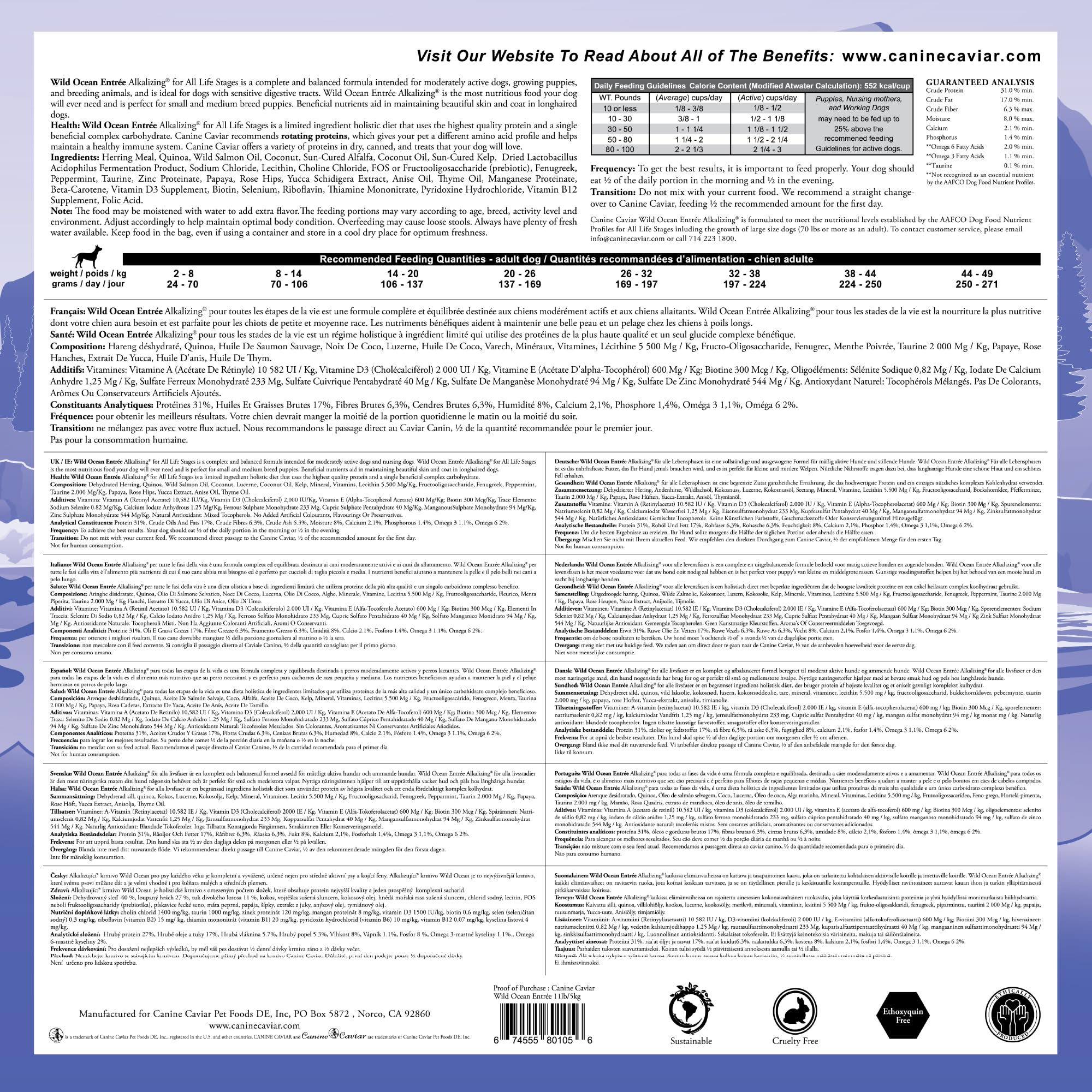 Canine Caviar - Wild Ocean: Herring & Teff Alkaline Dry Dog Food, Limited Ingredients, Gluten-Free, Based on Science & Research,