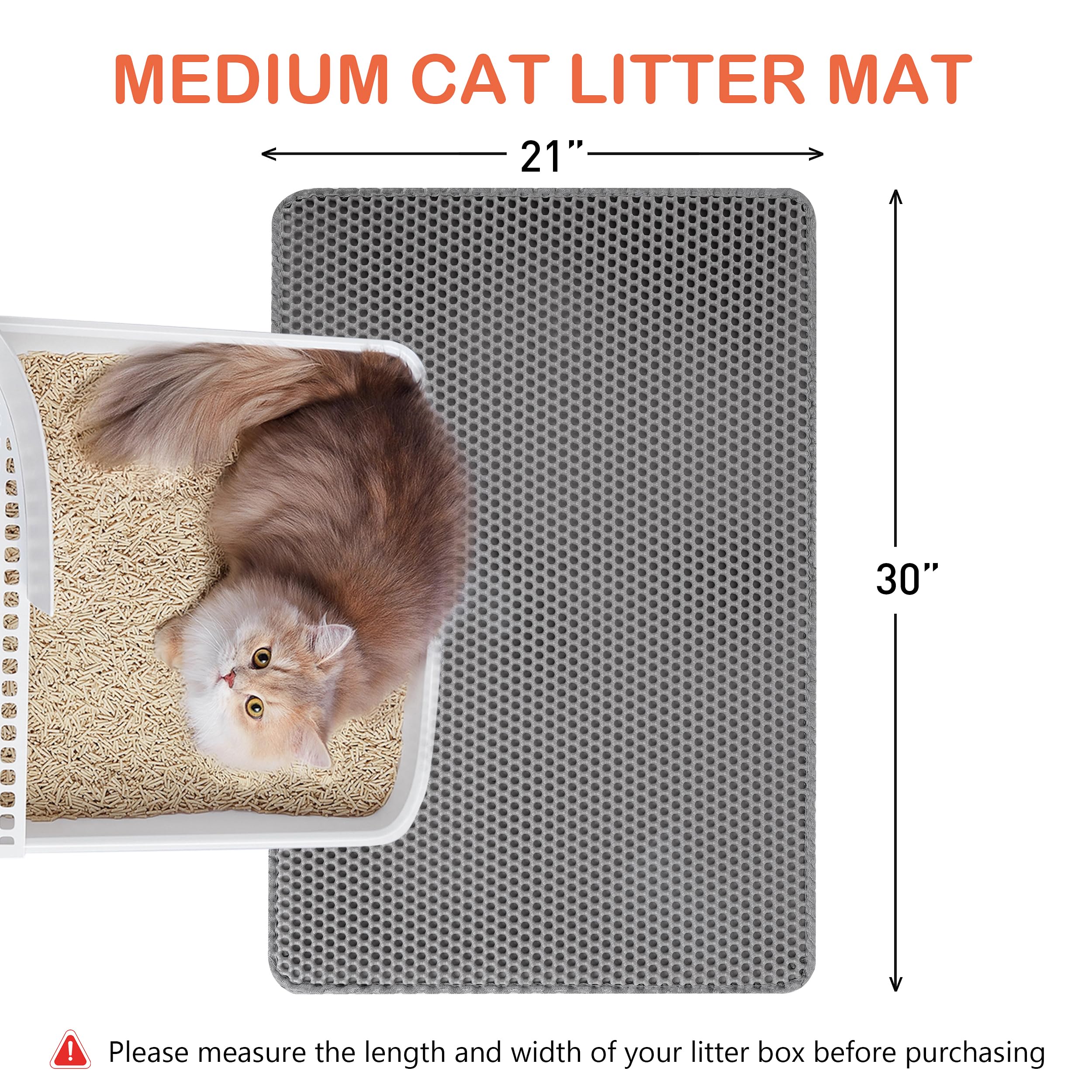 Citylife Cat Litter Mat For Litter Box, 30''  21'' Double Layer Trapping Mat, Non-Slip Water Proof Kitty Liiter Pad, Grey