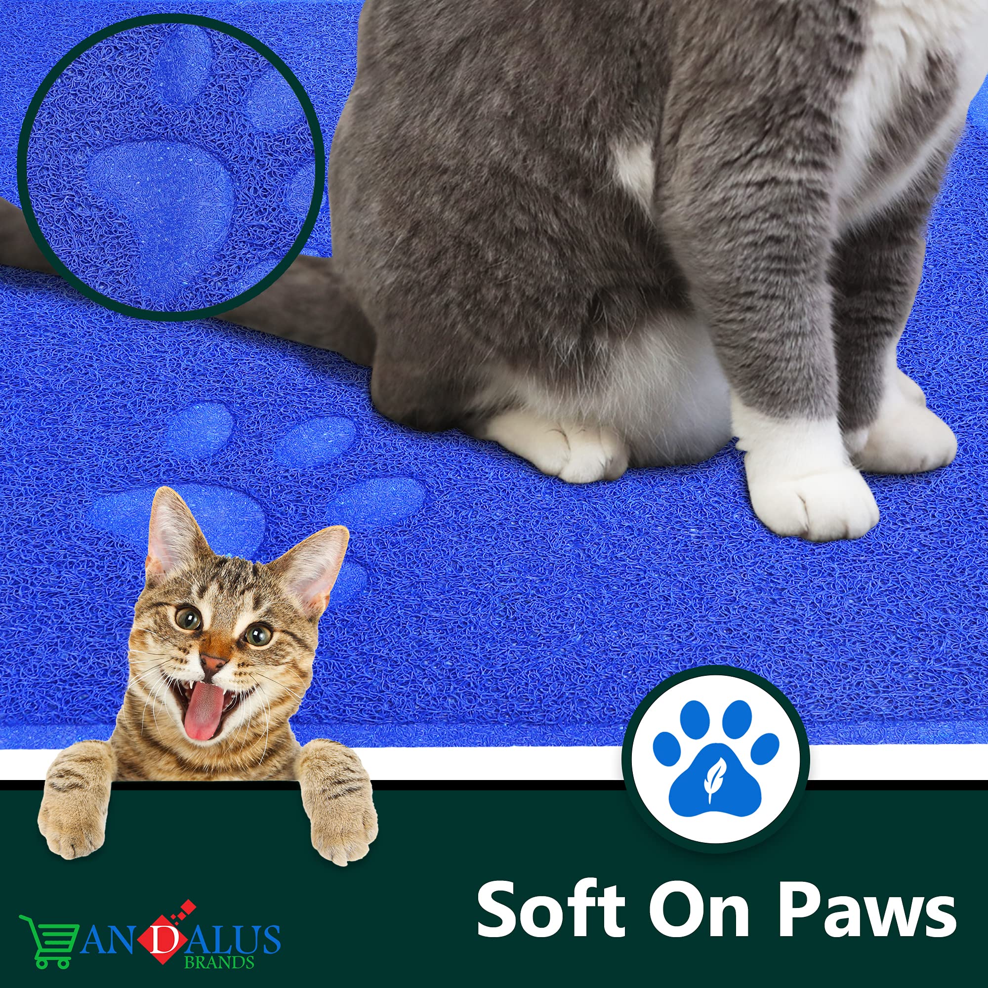 Andalus Extra Large Cat Litter Mat, Pack Of 1 - Waterproof, Non-Slip & Easy To Clean Cat Litter Box Mat For Extra Efficient Pet Litter-Trapping, Blue (35” X 23”)