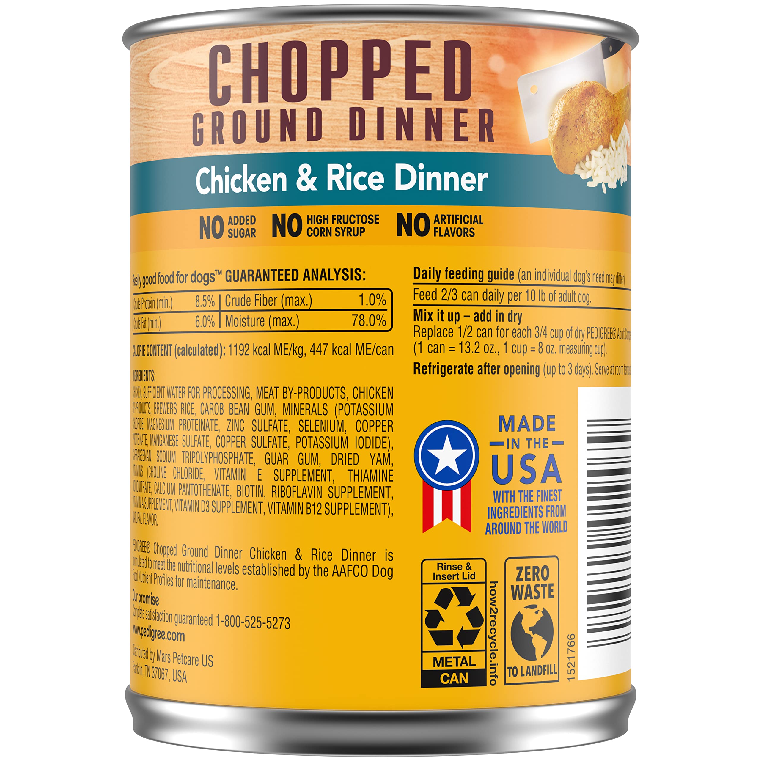PEDIGREE Adult Canned Wet Dog Food Chopped Ground Dinner Chicken & Rice Flavor, (12) 13.2 oz. Cans