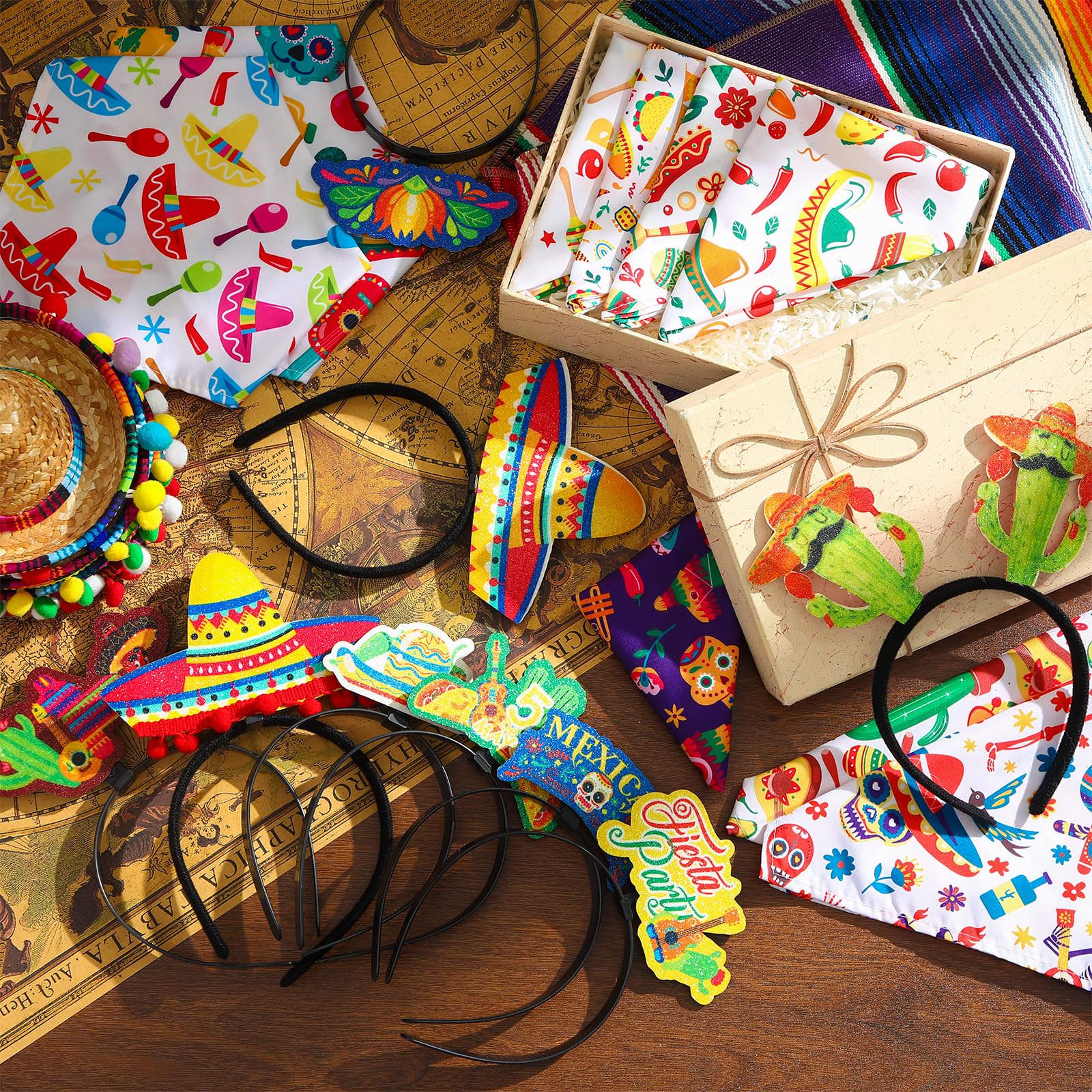 18 Pcs Mexican Sombrero Dog Headband Cinco De Mayo Fiesta Dog Bandanas Costume Triangle Pet Scarf Adjustable Mexico Sombrero Hea