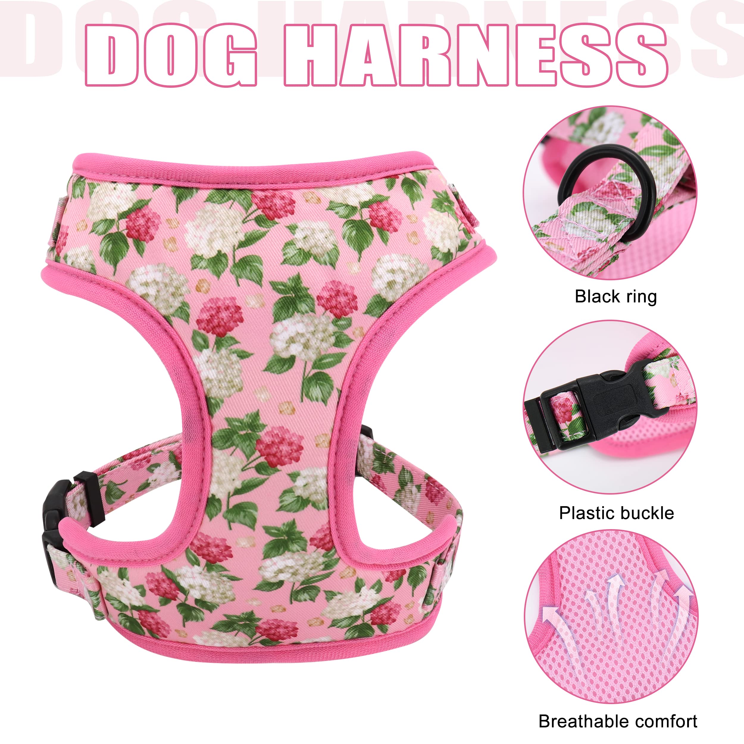 Beirui Cute Girl Dog Collars, Harnesses & Leashes Set - Adjustable Dog Collar And Leash Set With Flower - Soft Mesh Dog Vest Harness For Puppies Small Medium Dogs (Pink,M)