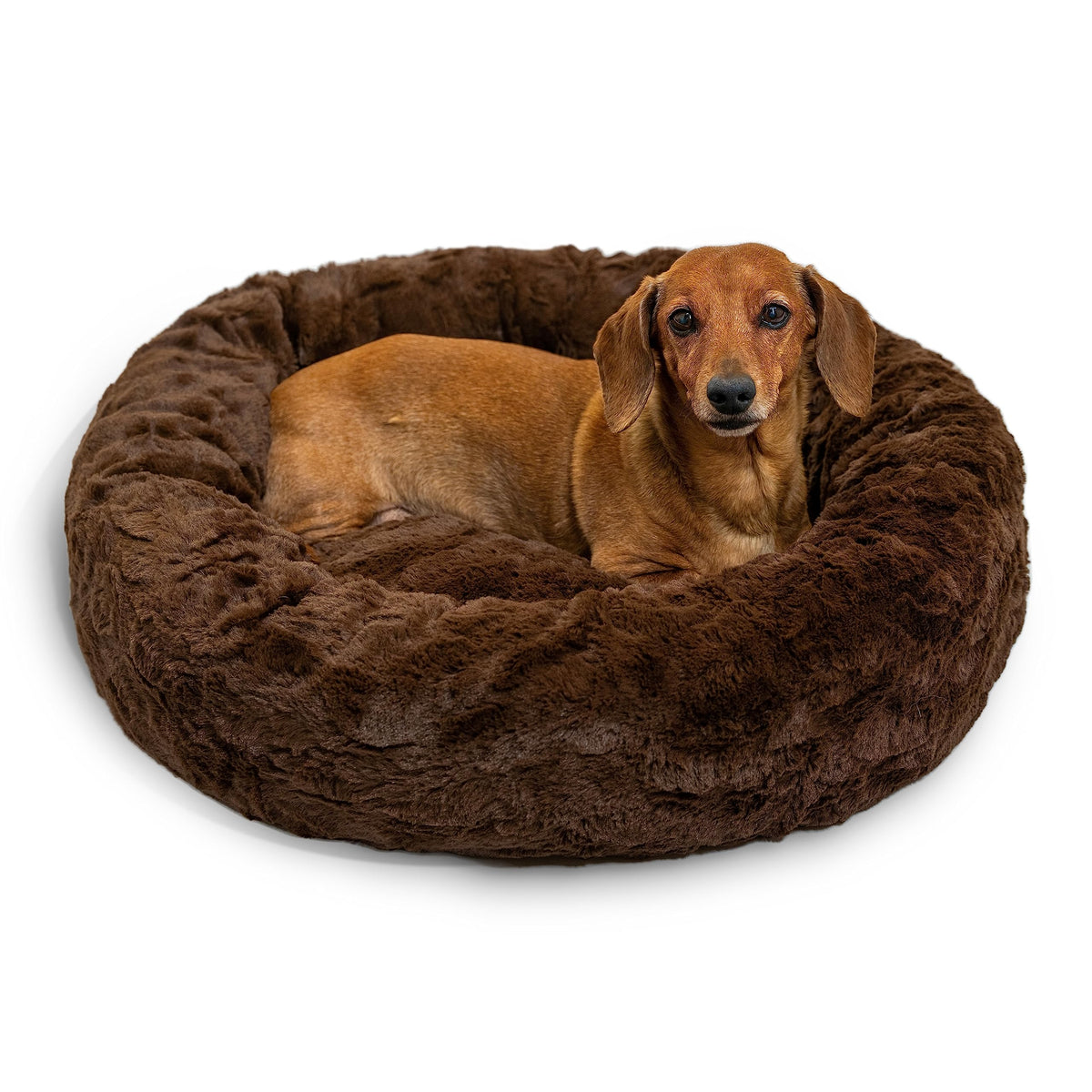 Best Friends By Sheri The Original Calming Donut Cat And Dog Bed In Lux Fur Dark Chocolate, Small 23''