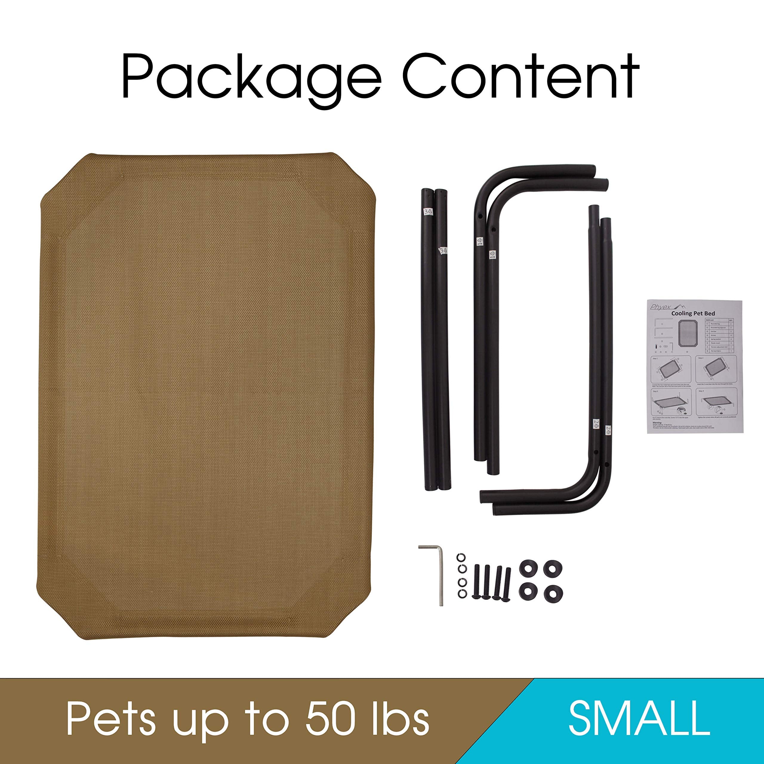 Phyex Heavy Duty Steel-Framed Portable Elevated Pet Bed, Elevated Cooling Pet Cot, 33' L X 19' W X 7.5' H(S, Brown)