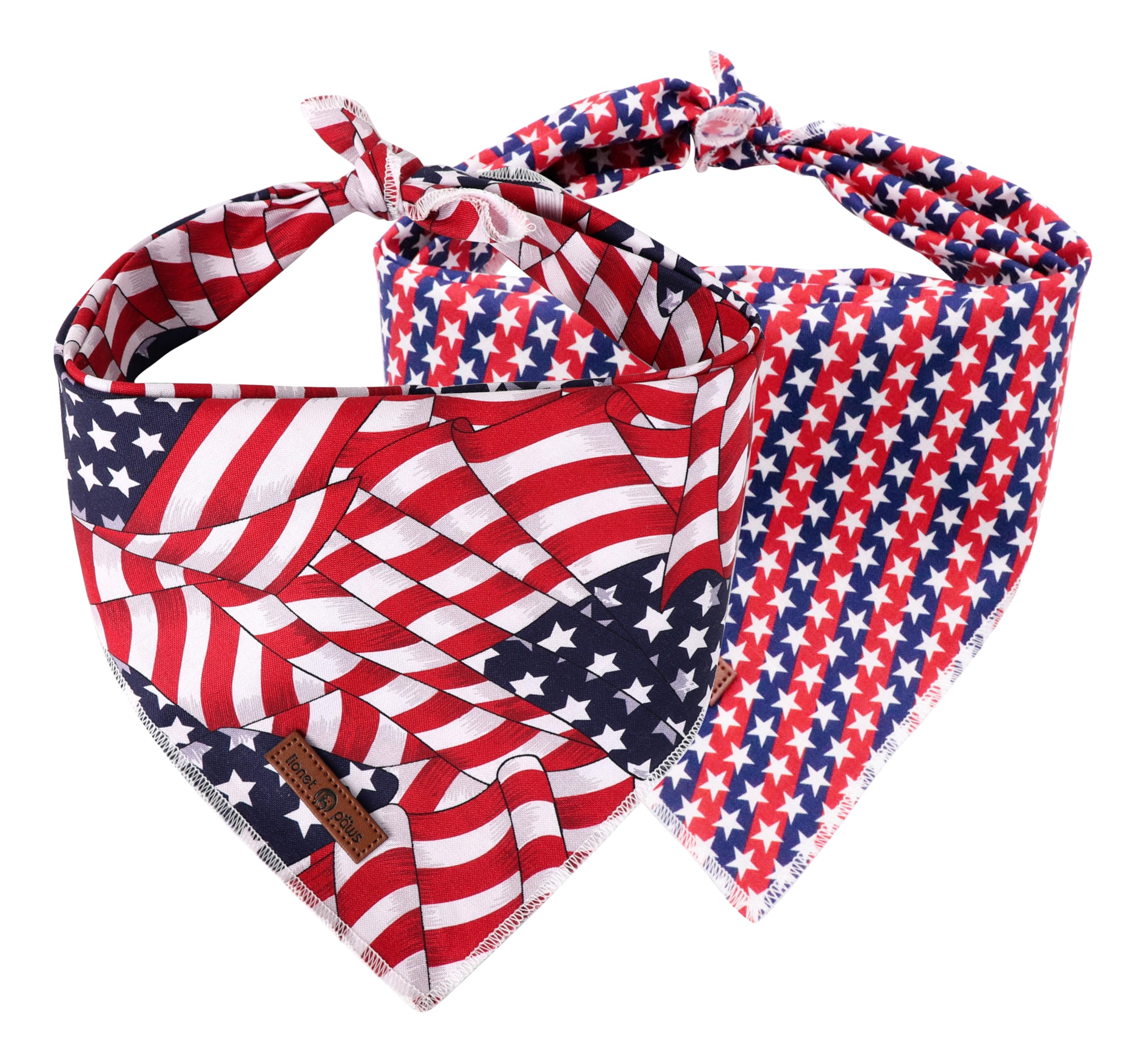 Lionet Paws 4Th Of July Dog Bandanas 2 Pack, American Flag Washable Triangle Bibs Scarf Kerchief, Adjustable Triangle Holiday Sc