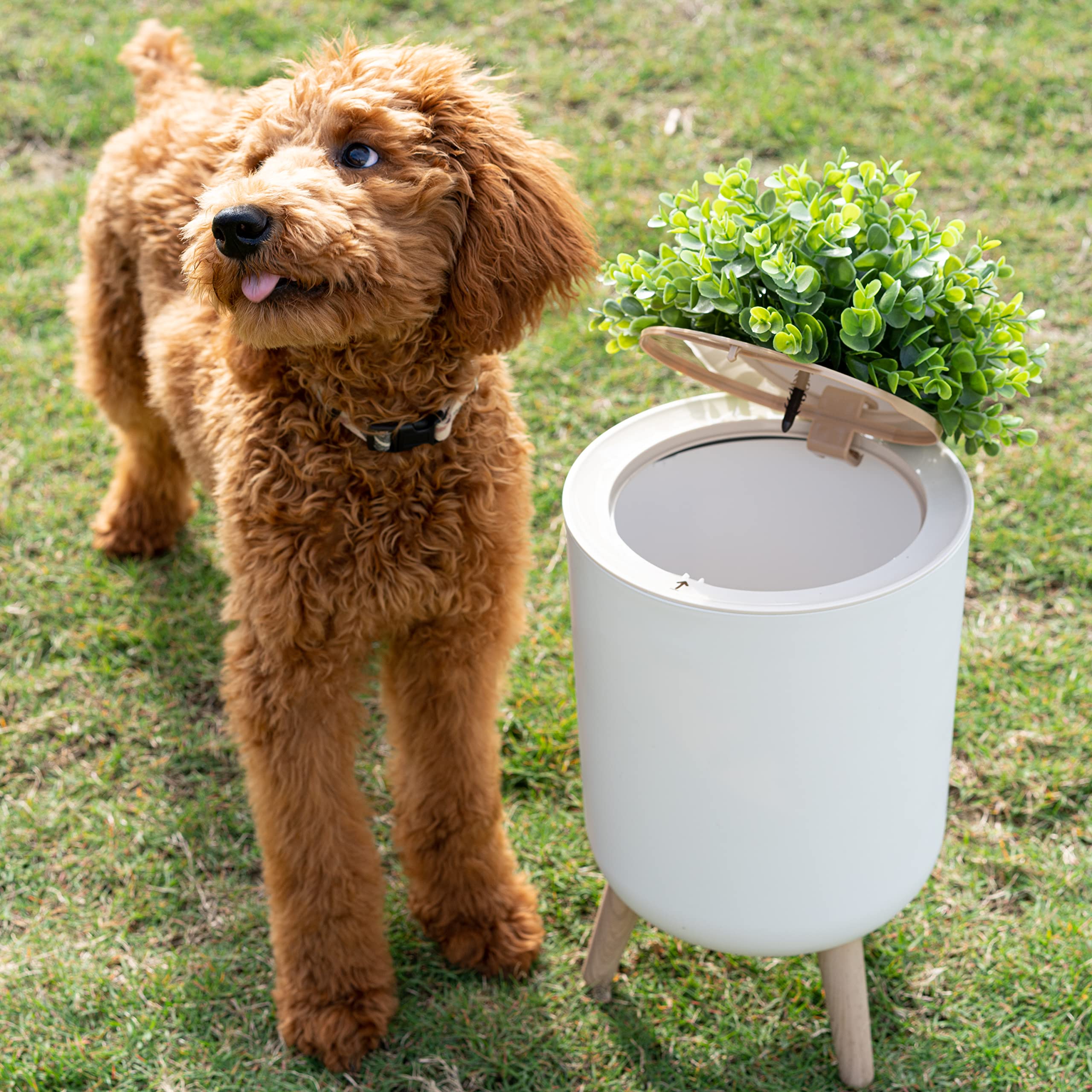 Earth & Mango Small Outdoor Trash Can with Lid - Dog Poop Trash Can Outside - Plant Styled Outdoor Garbage Can - 1.8 Gallon - Th