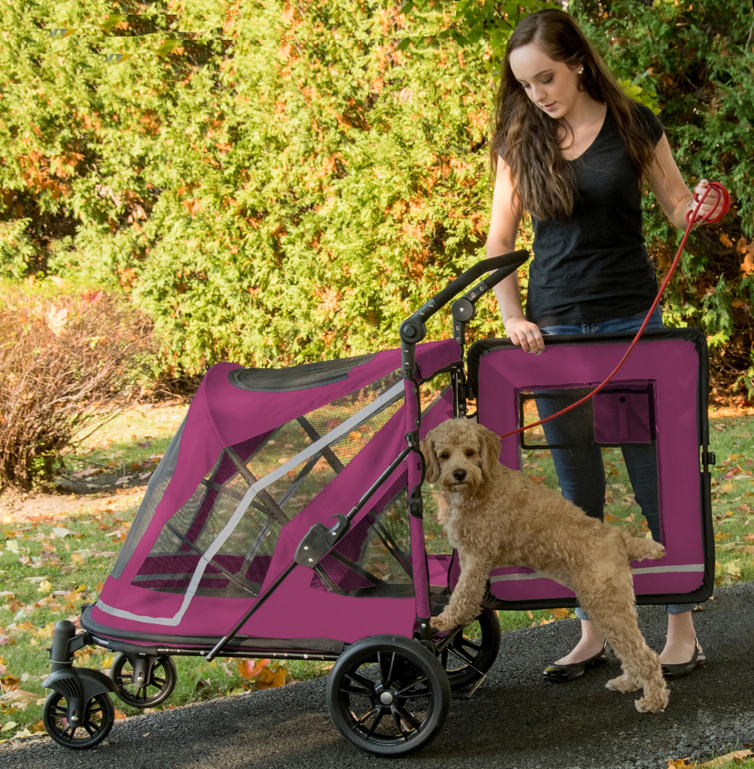 Pet Gear No-Zip Pet Stroller With Dual Entry, Push Button Zipperless Entry For Single Or Multiple Dogs/Cats, Pet Can Easily Walk