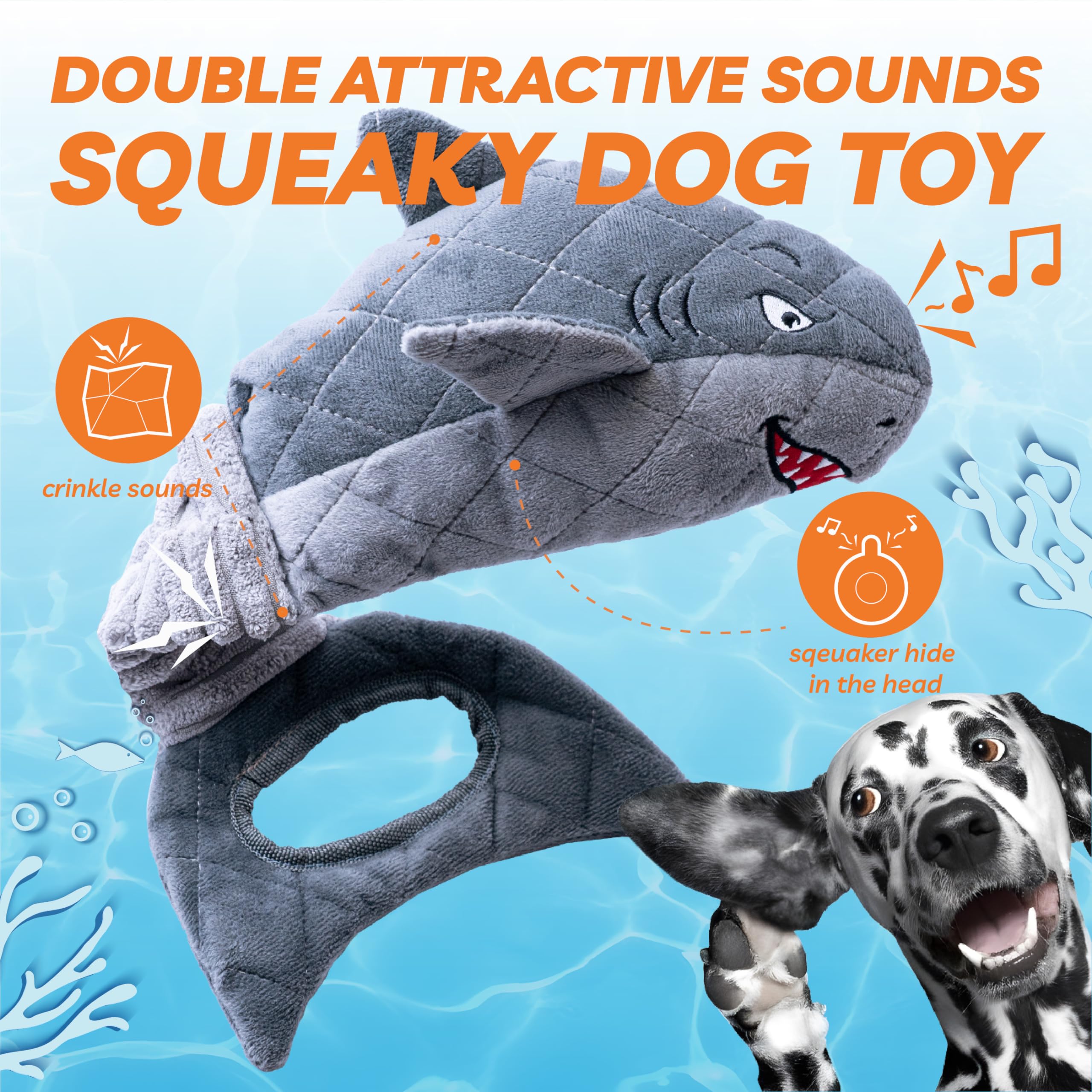 Dog Toys for Small Dogs, Squeaky Tough Dog Toys for Aggressive Chewers, Plush Dog Chew Toys for Teething, Interactive Shark Dog