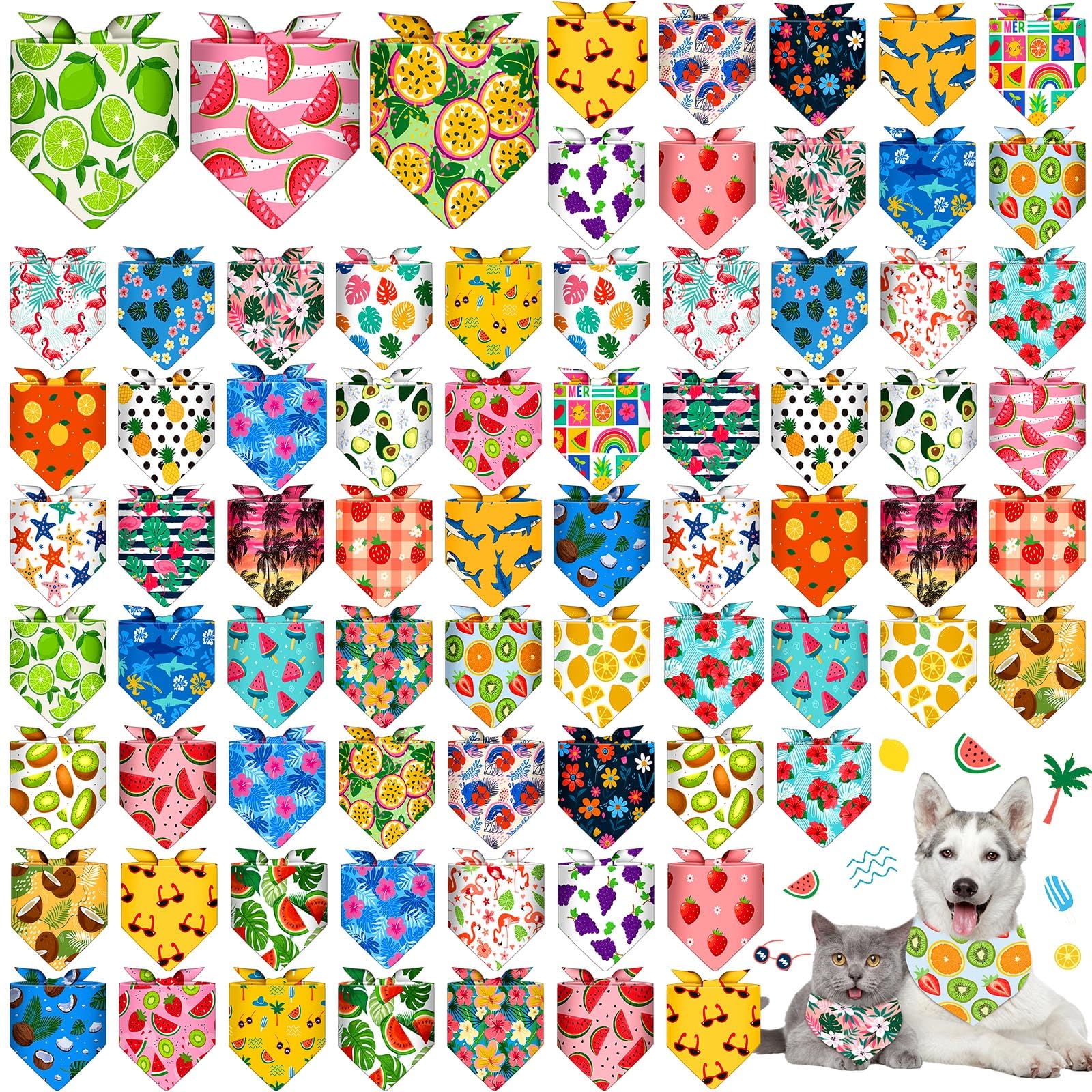 Sanwuta 72 Pcs Dog Bandana Bulk Washable Puppy Triangle Scarfs Cat Bandanas Adjustable Soft Cute Pet Triangle Bibs Accessories f