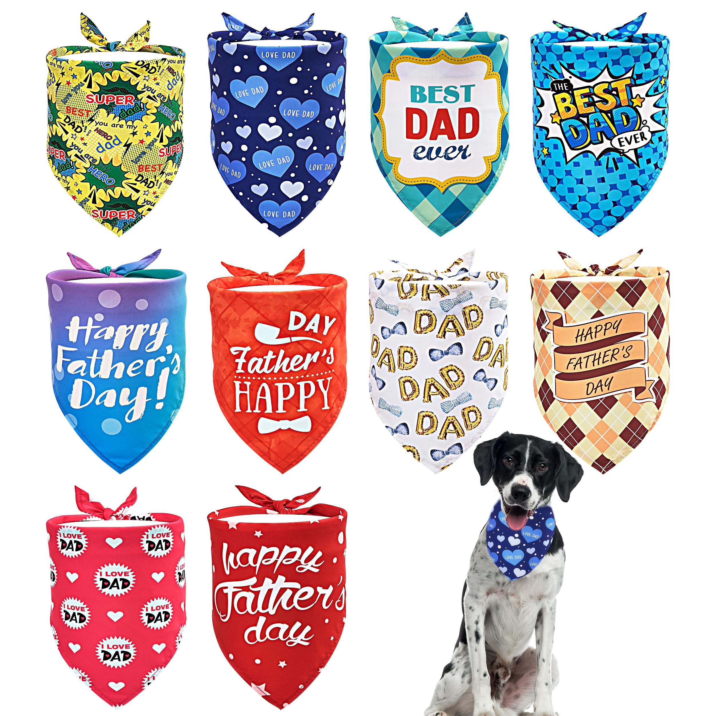 JpGdn 10PCS Father's Day Dog Bandanas for Extra Large XL XXL Triangle Bibs Head Scarves for Boys Girls Grooming Accessories Cost