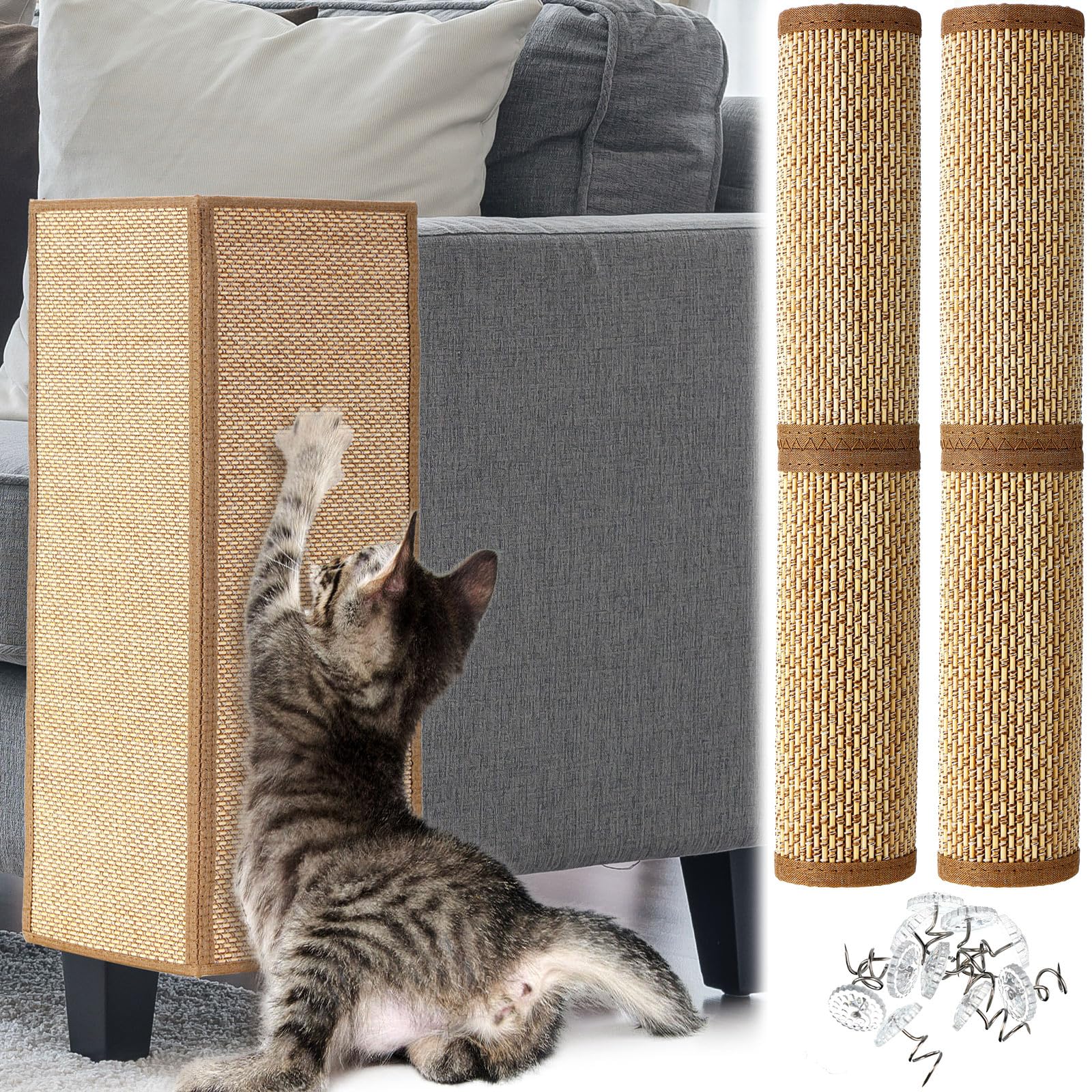 Newwiee 2 Pcs 23.6 x 15.7 Inch Couch Cat Scratch Protector Sofa Cat Scratching Mat with Helical Nails, Protector Pads for Pet In