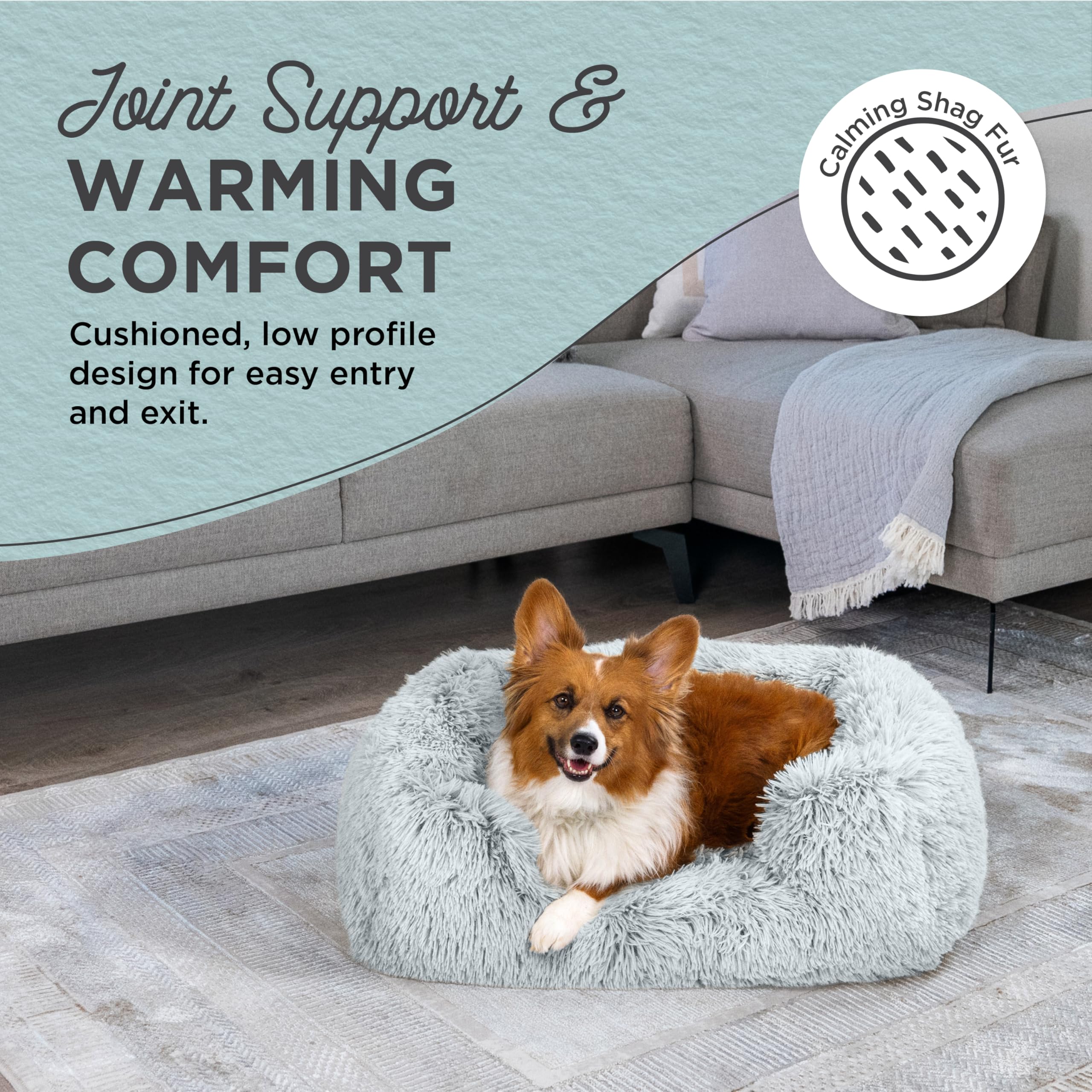 Best Friends by Sheri Shag Lounge Bed Calming Faux Fur Dog Bed, Frost, Medium, 30'' x 20''