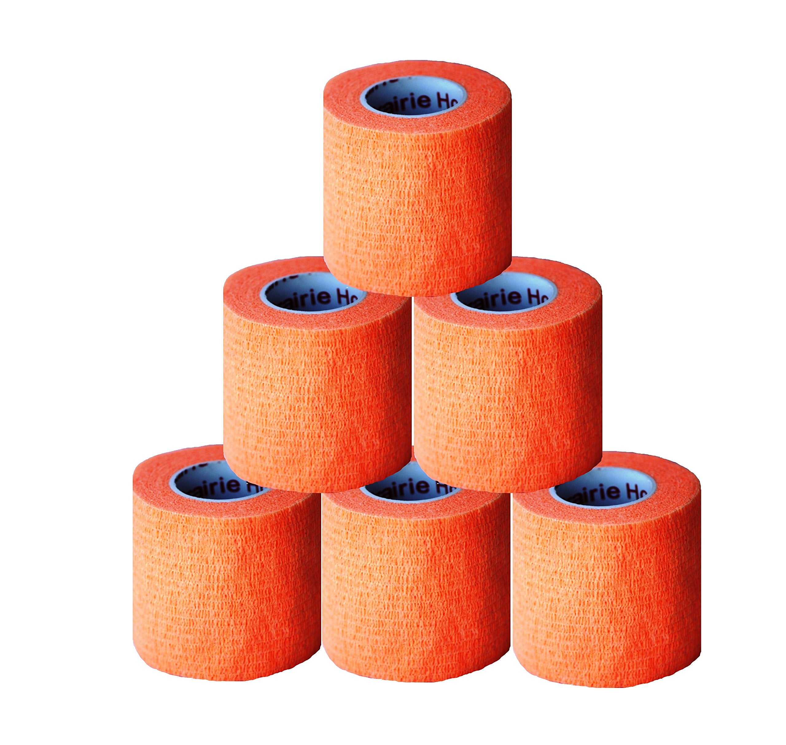 2 Inch Vet Wrap Tape Bulk (Orange) (Pack of 6) Self Adhesive Adherent Adhering Flex Bandage Grip Roll for Dog Cat Pet Horse