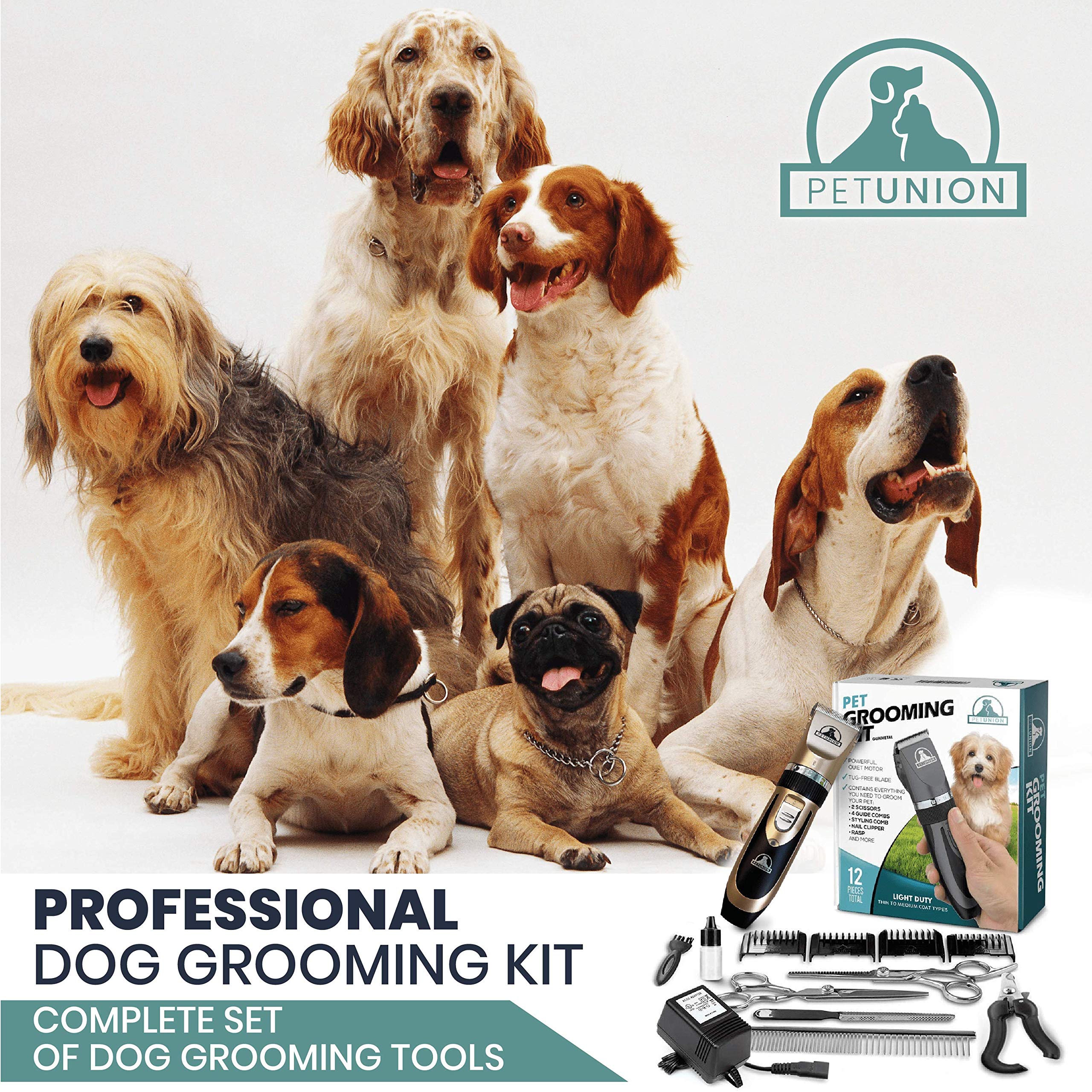 Professional Dog Grooming Kit - Cordless Low Noise Dog Clippers For Grooming Thick Coats - All Pet Safe Cat Hair Trimmer - Pet G