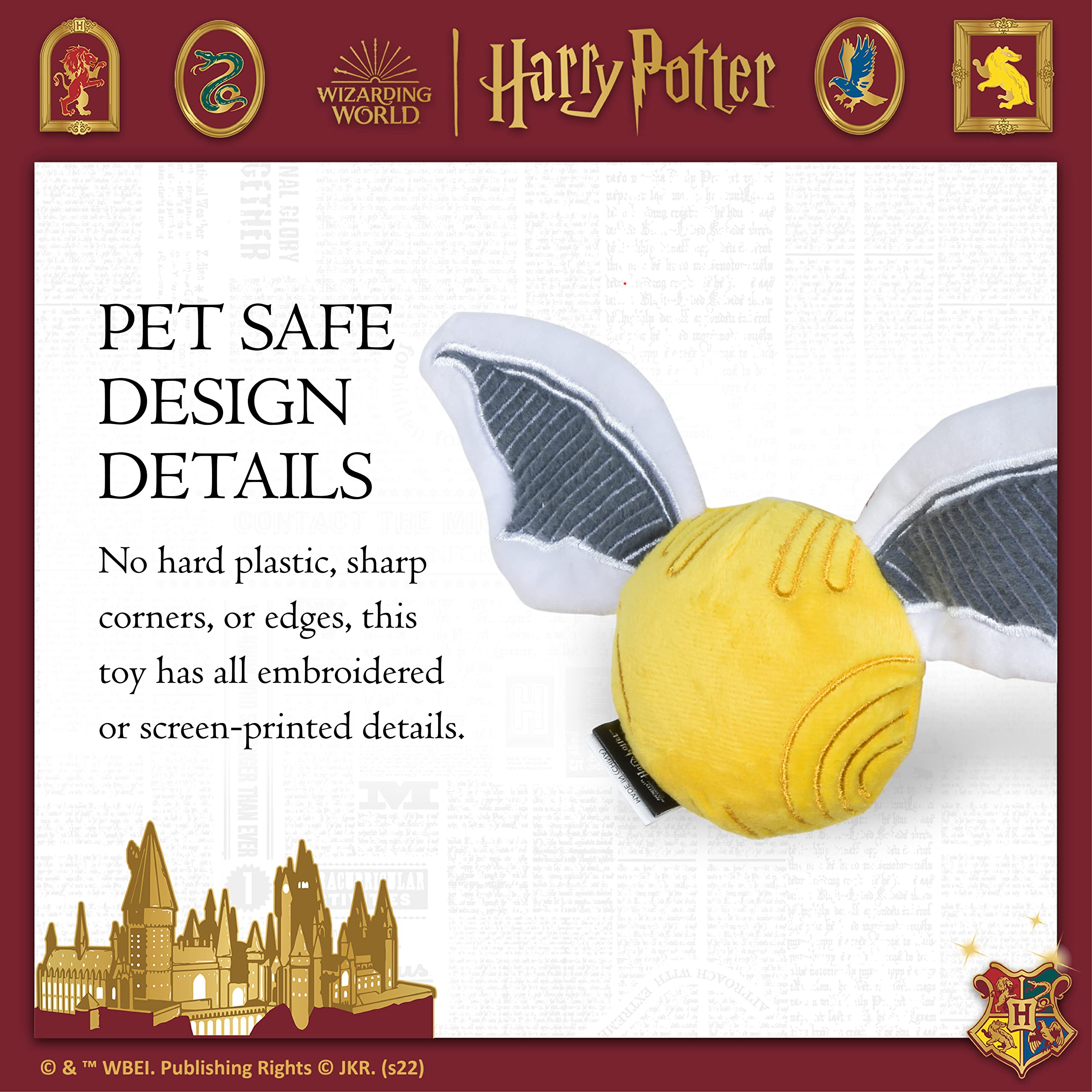 Harry Potter Snitch Pet Squeaker Toy | Dog Toy Snitch Squeaker Ball | Quidditch Inspired Dog Toy for Pets | Crinkle Dog Toy, Dog