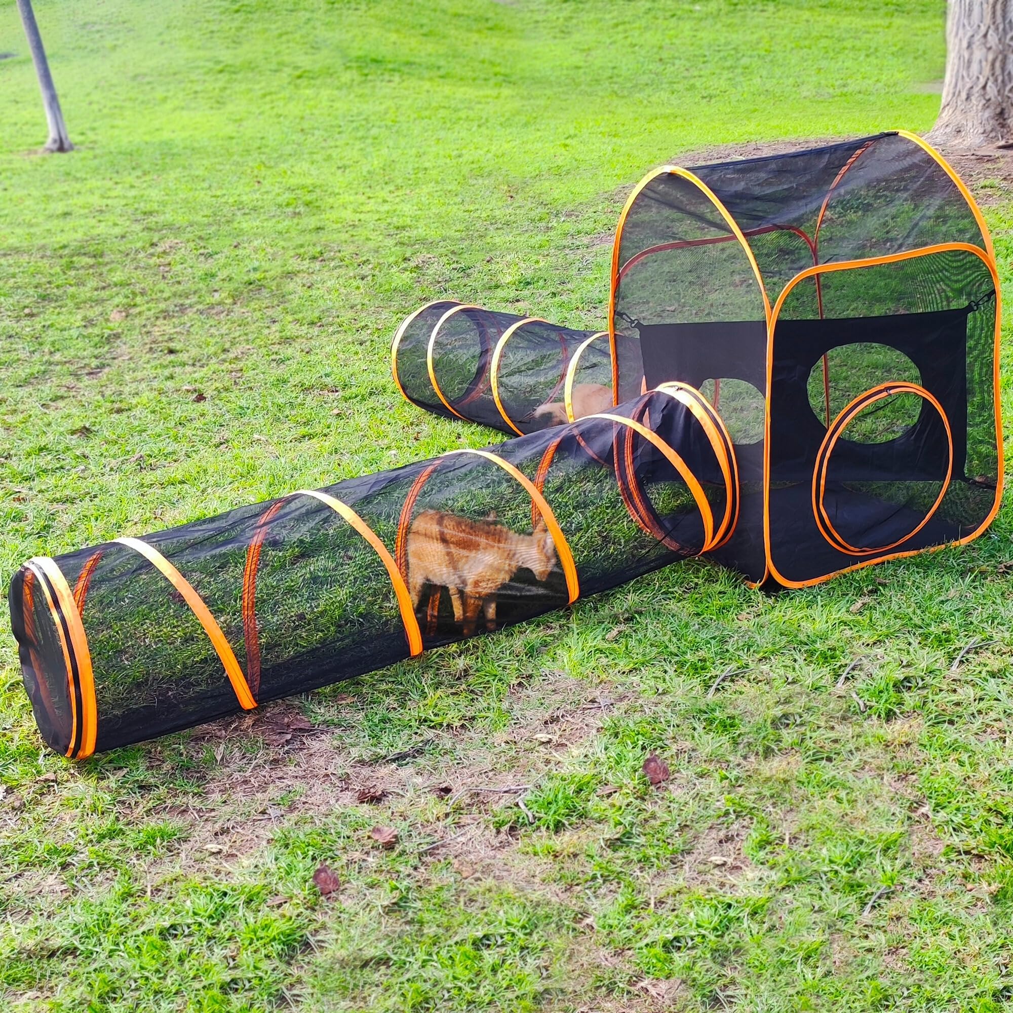 Portable Outdoor Cat Enclosure - Cube Play Run Outside Catio Tent With Tunnel Playpen - Mesh Playhouse For Indoor Cats - Cage-Fr