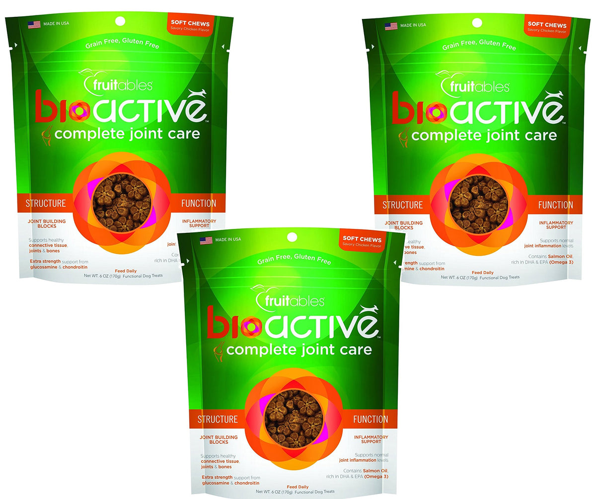 3 Pack Of Fruitables Bioactive Complete Joint Care Functional Chewy Treats, 6 Oz Each