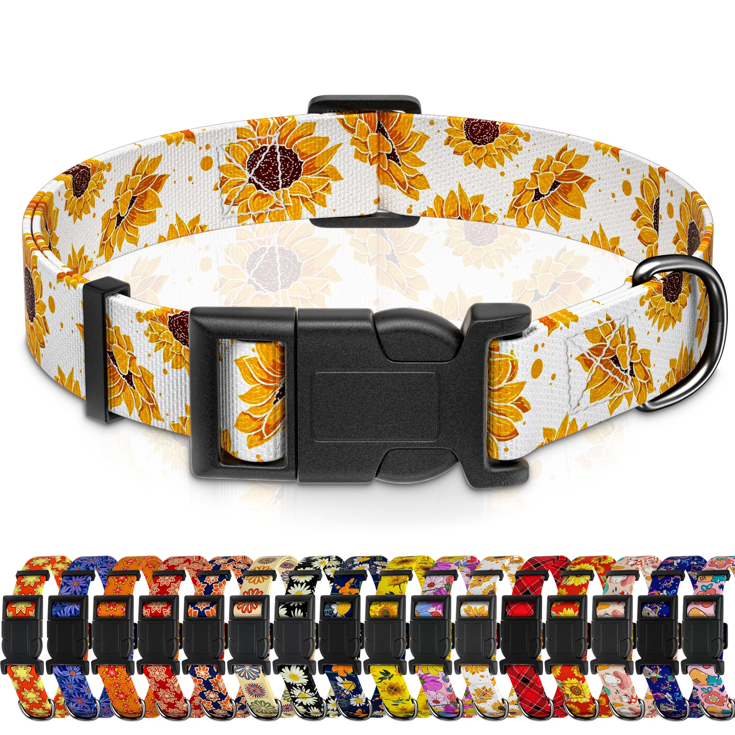 Seyezo Dog Collar, Sunflower Floral Boys Girls Puppy Collar For Small Medium Large Dogs, Adjustable Soft Sunflower Pet Collar Wi