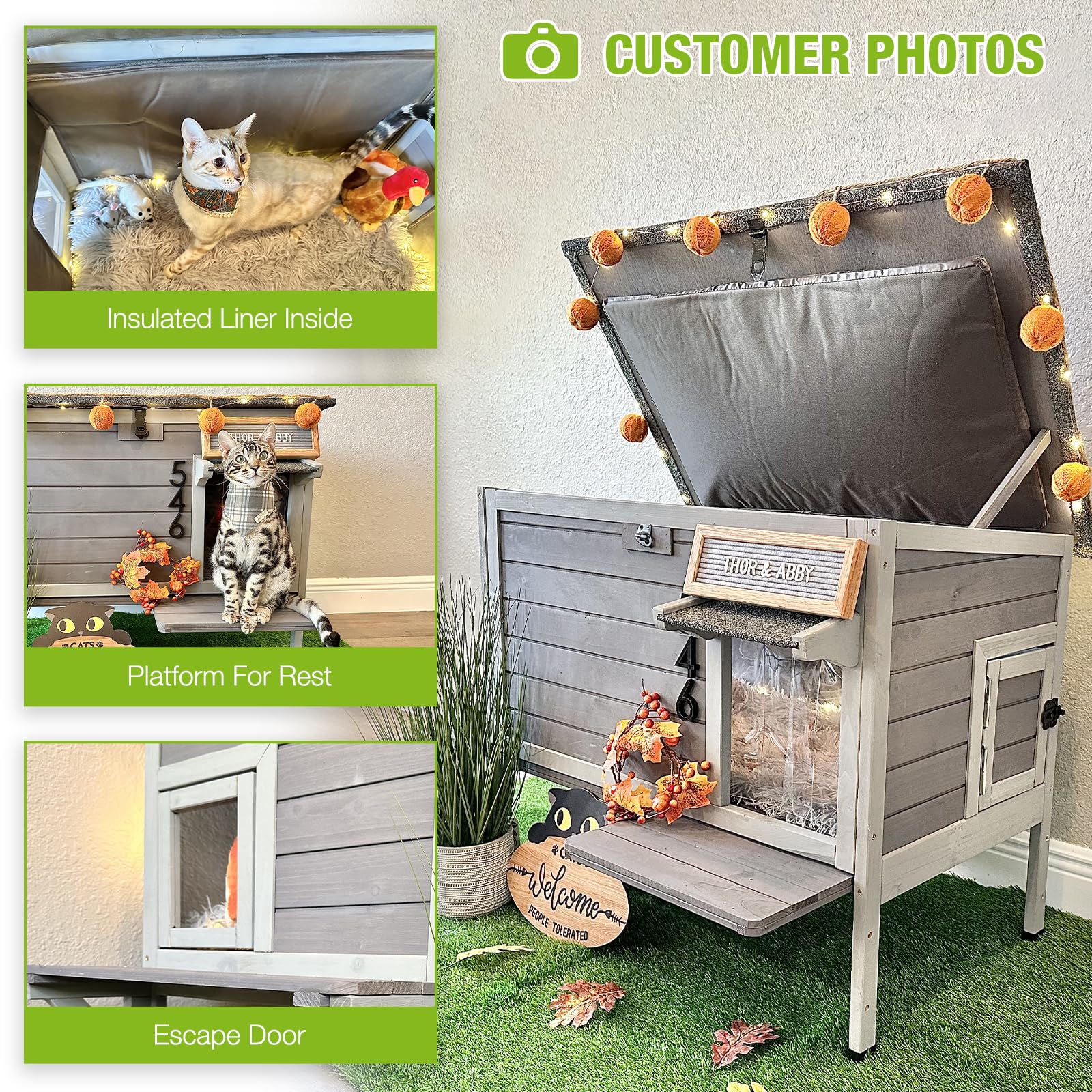 Gutinneen Outdoor Cat House Insulated Feral Cat Shelter Weatherproof For Winter With 100% Insulated Thermal Liner