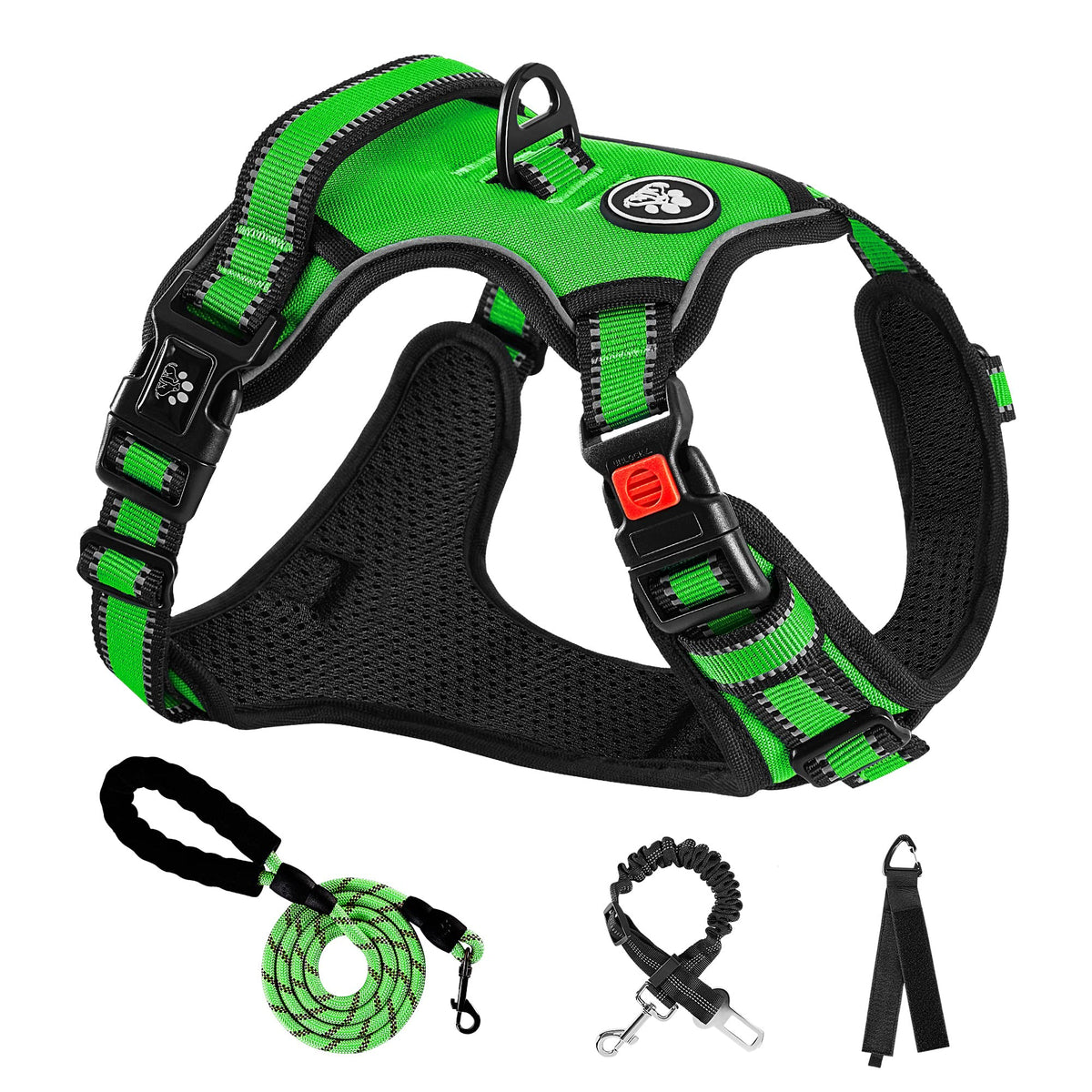 Nestroad No Pull Dog Harness,Adjustable Oxford Dog Vest Harness With Leash,Reflective No-Choke Pet Harness With Easy Control Soft Handle For Small Medium Dogs(Medium,Fluorescentgreen)