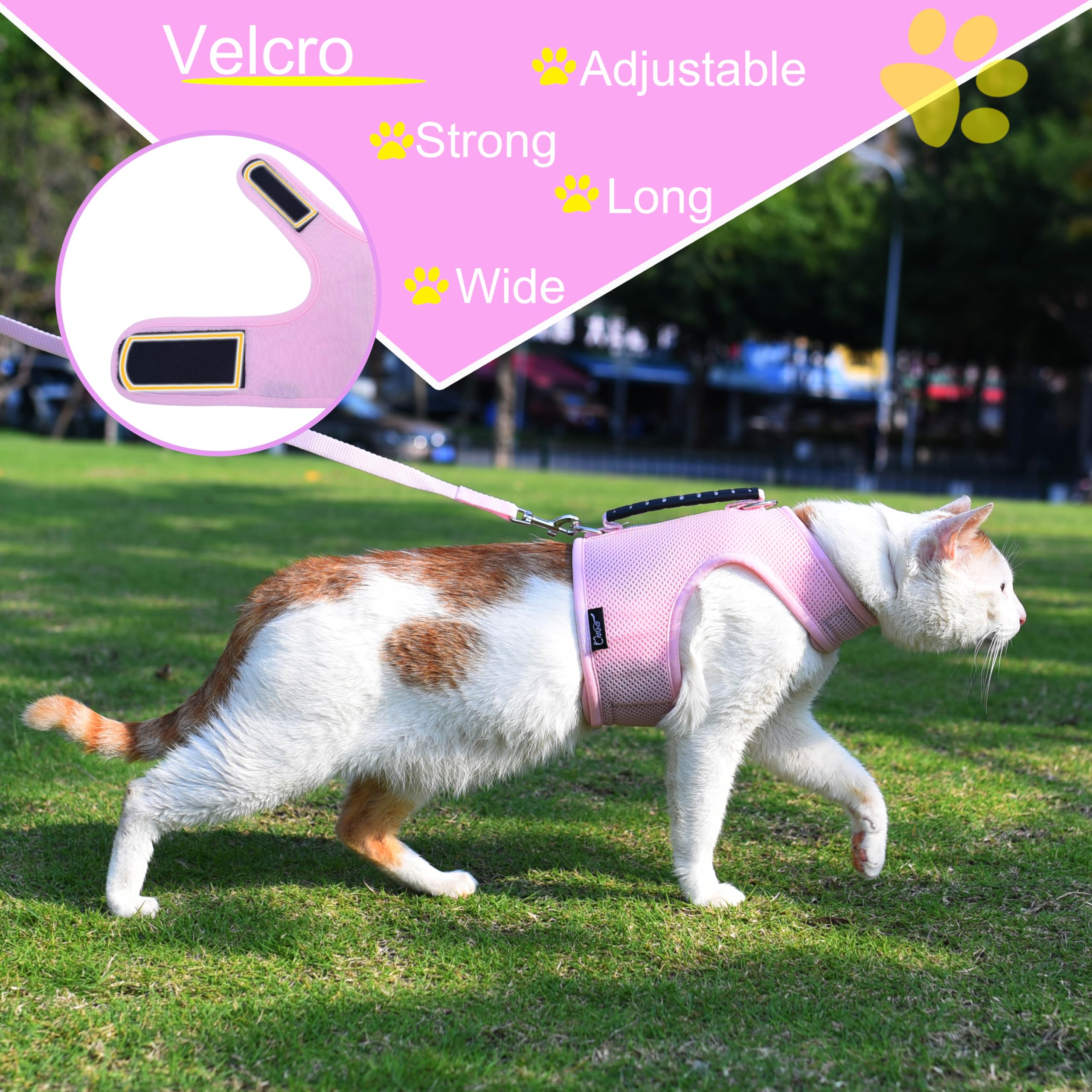 Cat Harness And Leash For Walking Escape Proof Breathable Mesh Fabric, Solid Pink, Large, Adjustable Cat Walking Jackets With Ha