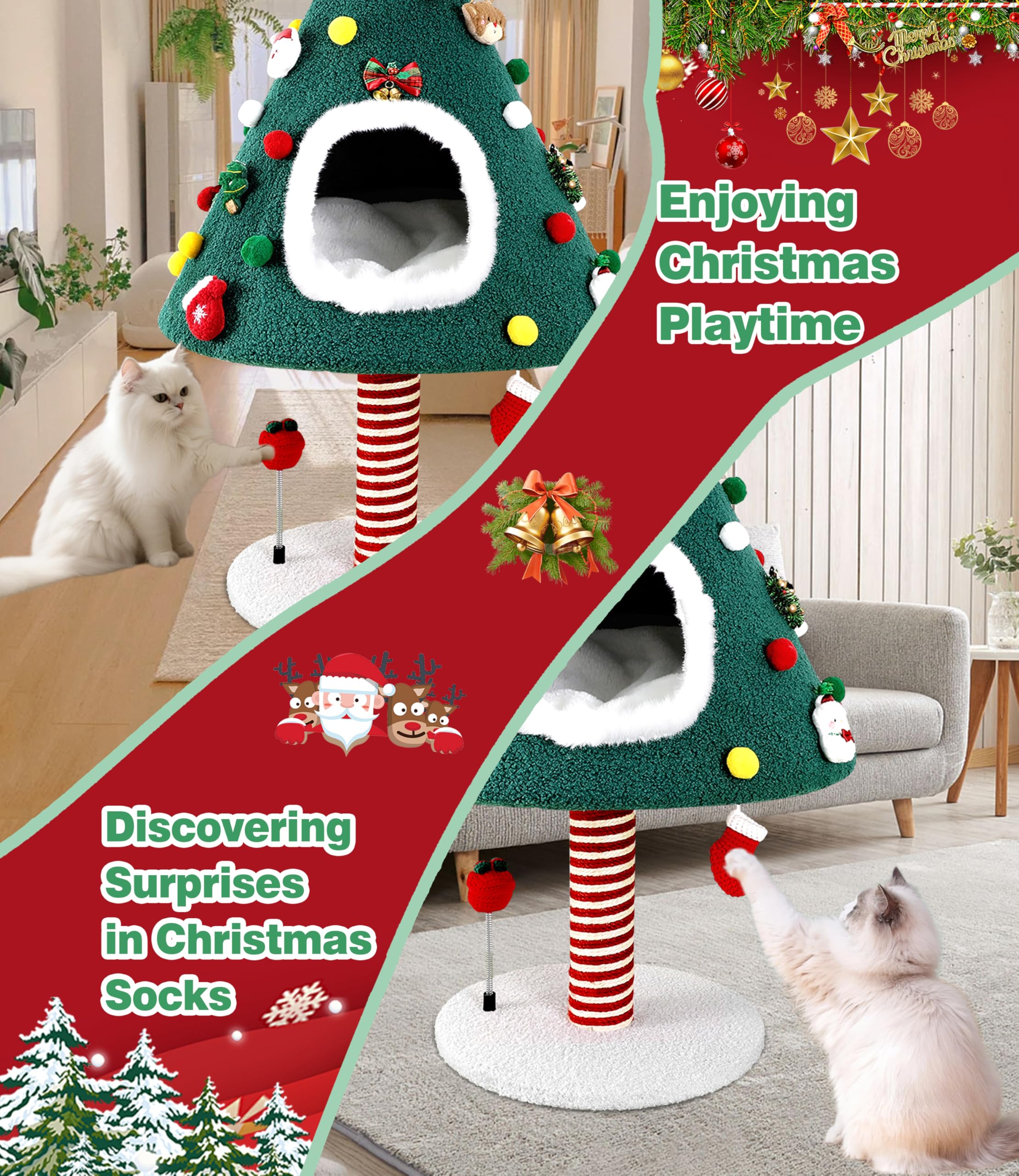 Puzzlepaw Chirstmas Cat Tree Tower With Scratching Post Scratcher For Indoor Cats,Cat Chirstmas Tree,Cat Activity Center Play Ca