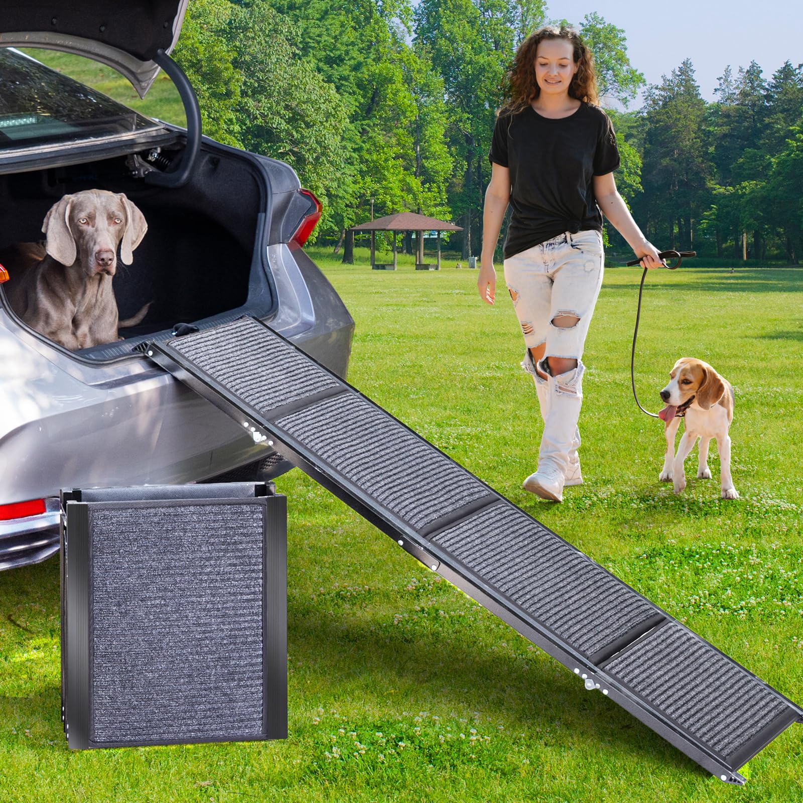 Uross Dog Ramp For Car 63'' Long - Collapsible Pet Ramps For Large Dogs Suv Truck Folding Outdoor Dog Ramp For Porch Steps