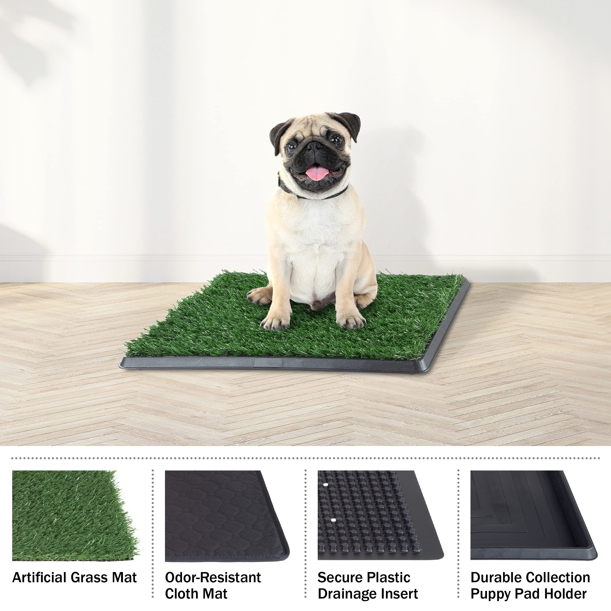 Artificial Grass Puppy Pee Pad For Dogs And Small Pets - 16X20 Reusable 4-Layer Training Potty Pad With Tray - Dog Housebreaking Supplies By Petmaker