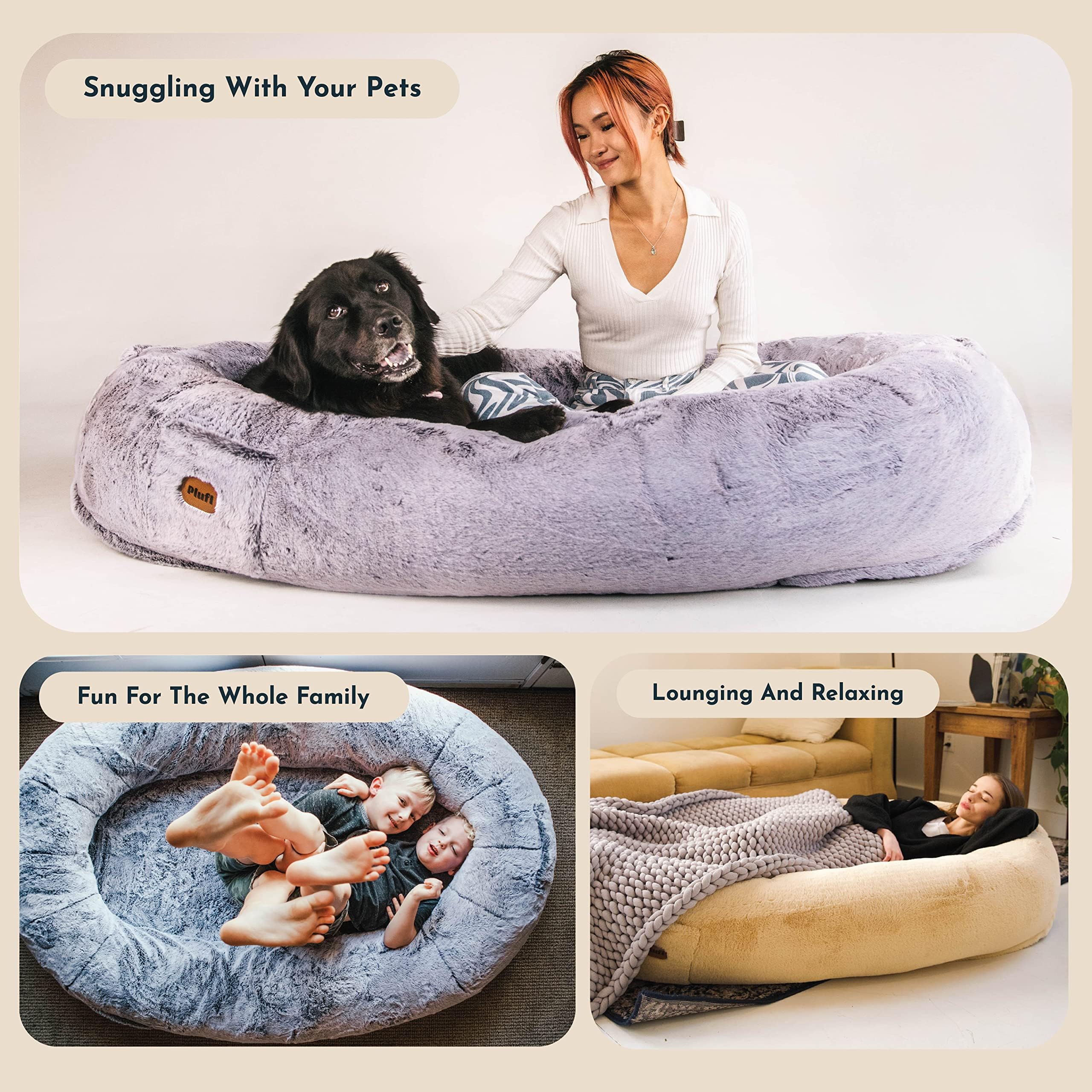 Plufl, The Original Human Dog Bed For Adults, Kids, And Pets. As Seen On Shark Tank. Comfy Plush Large Bean Bag With Memory Foam