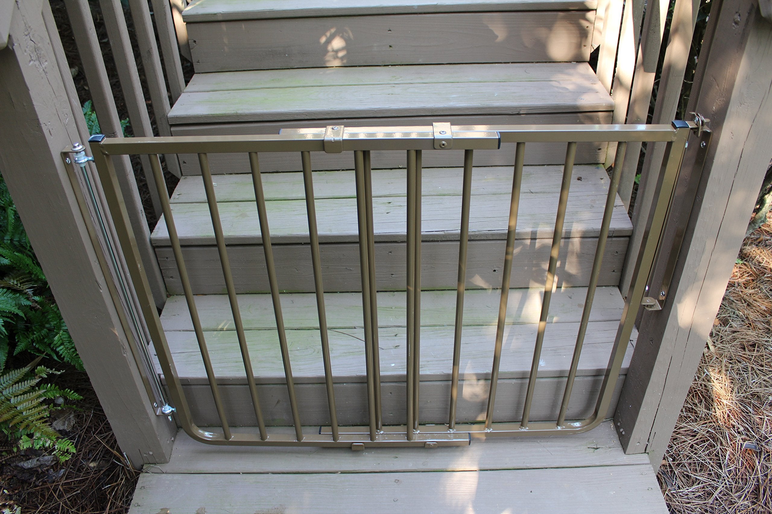 Cardinal Gates Ss30Od Outdoor Baby Gate For Stairs - Adjustable Outdoor Dog Gate - Aluminum Safety Gate For Kids & Pets - Can Be Installed At Angles - 27 To 42.5 Inches Wide - Brown
