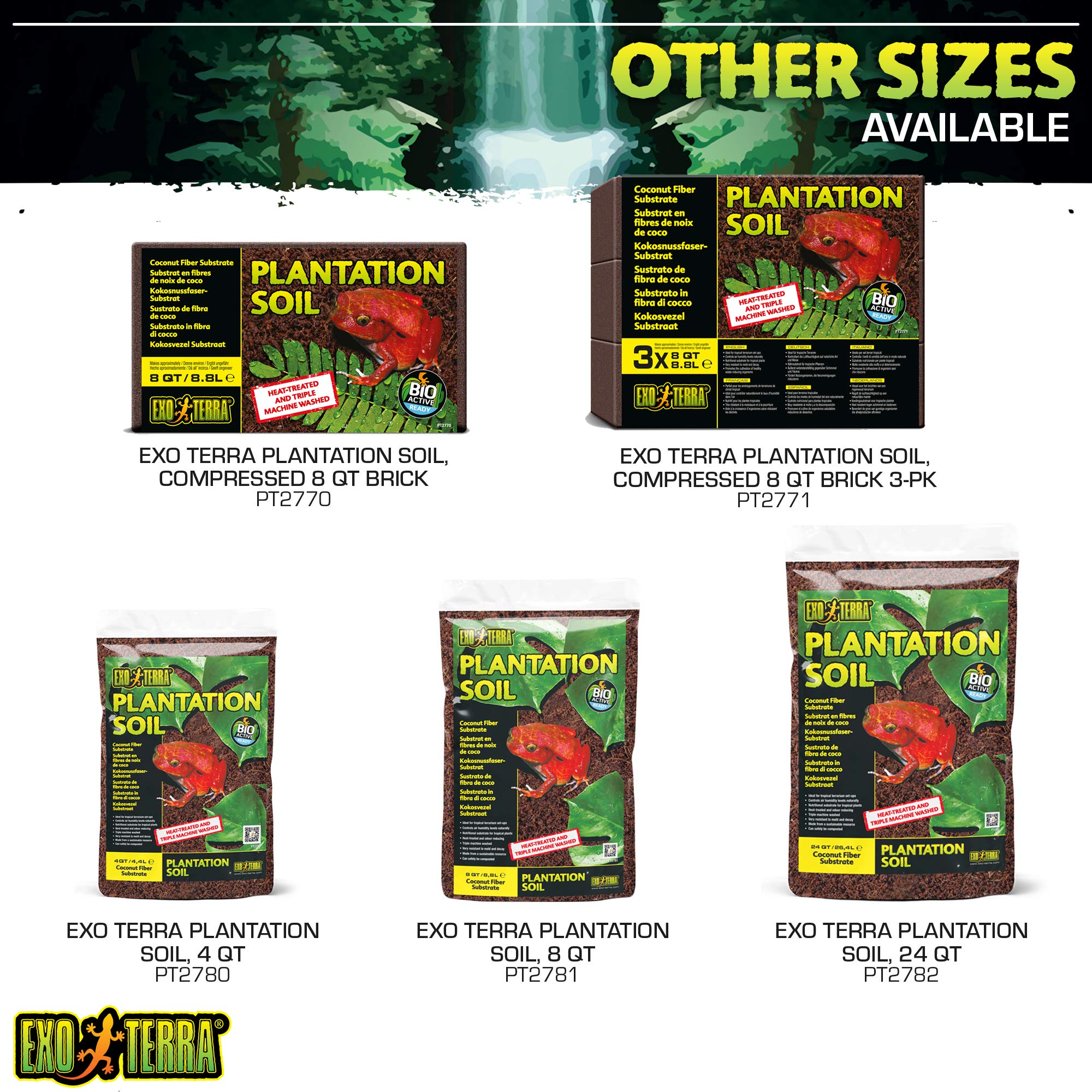 Exo Terra Plantation Soil, 8 Qt (8.8 L) - 100% Natural Terrarium Substrate | Increases Humidity, Stimulates Digging & Burrowing | Ideal For Natural Terrarium Setups & Live Plants