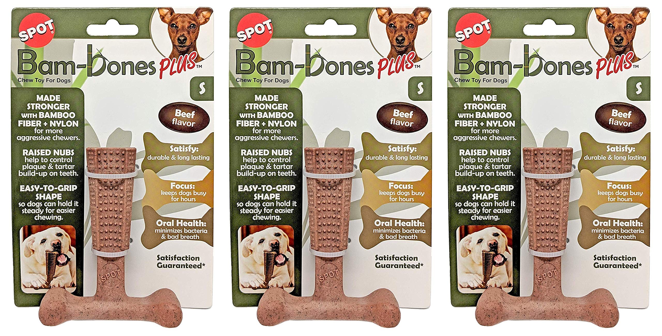 Ethical Pet 3 Pack Of Bambones Plus Dog Chew Toys, Small 4 Inch, Beef Flavor