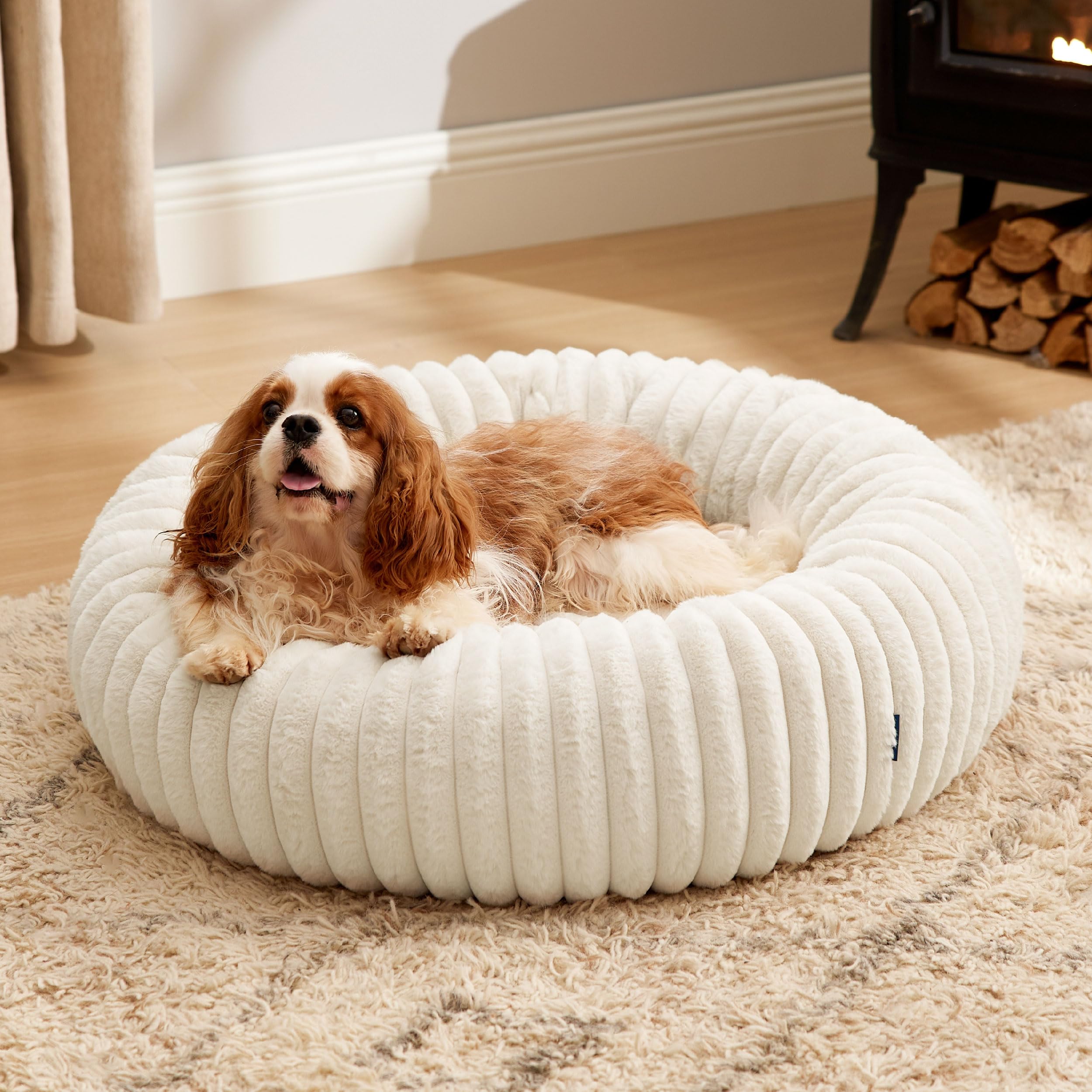 Bedsure Donut Medium Dog Bed - Washable Faux Fur With Corduroy Fleece & Anti Slip Bottom, Round Pet Bed With Removable Cover, Cr