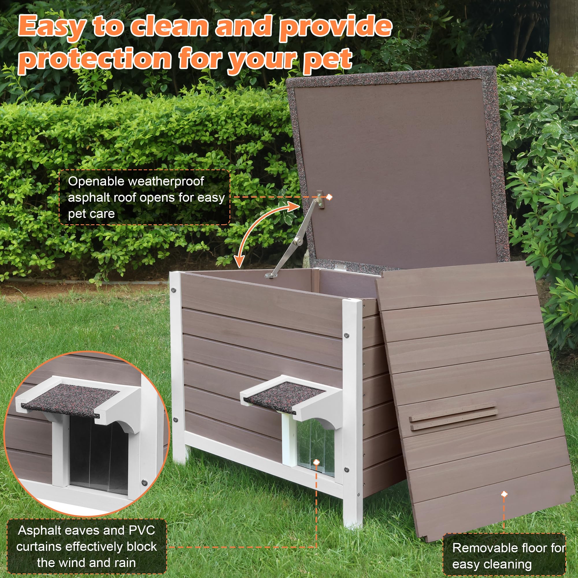 Deblue Ourdoor Cat House, 100% Insulated Cat Houses For Outdoor Cats, Weatherproof Feral Cat House With All-Round Foam, Wooden C