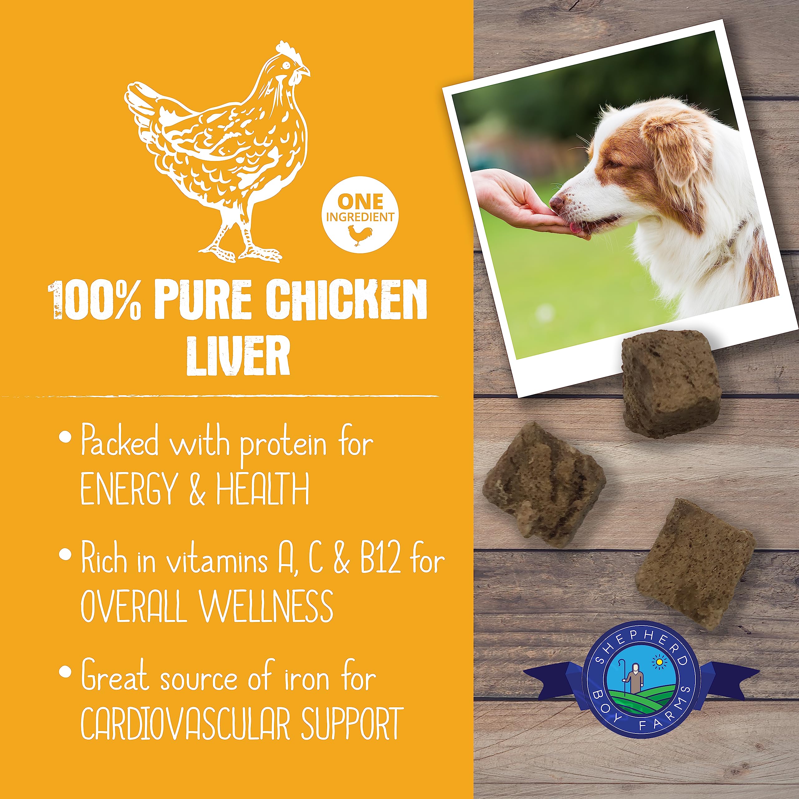 Shepherd Boy Farms Freeze Dried Dog and Cat Treats, Chicken Liver, All Natural Single Ingredient Freeze-Dried Dog Treat & Snacks