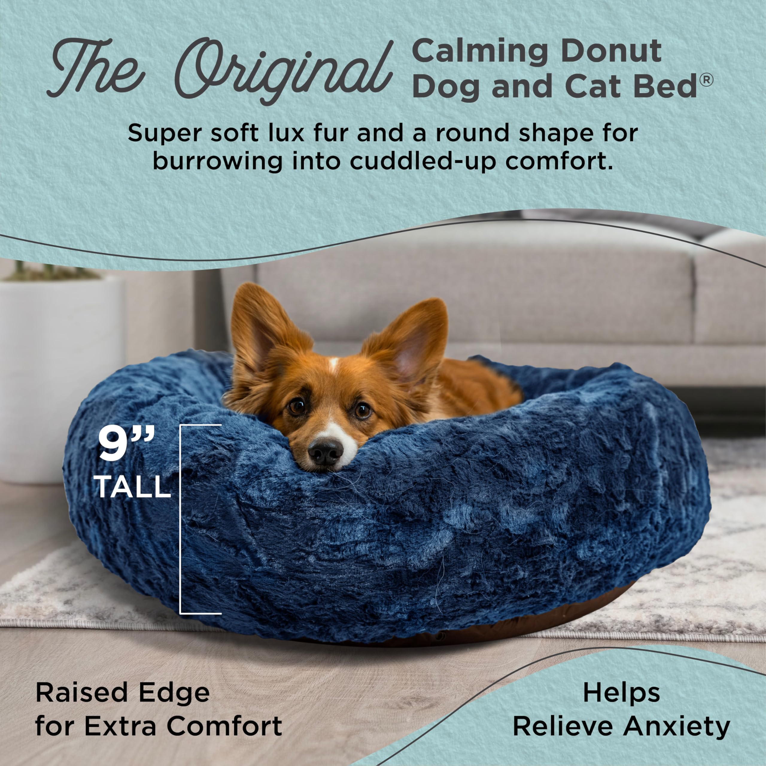 Best Friends By Sheri The Original Calming Donut Dog And Cat Bed In Lux Fur, Navy Blue, Medium, 30X30