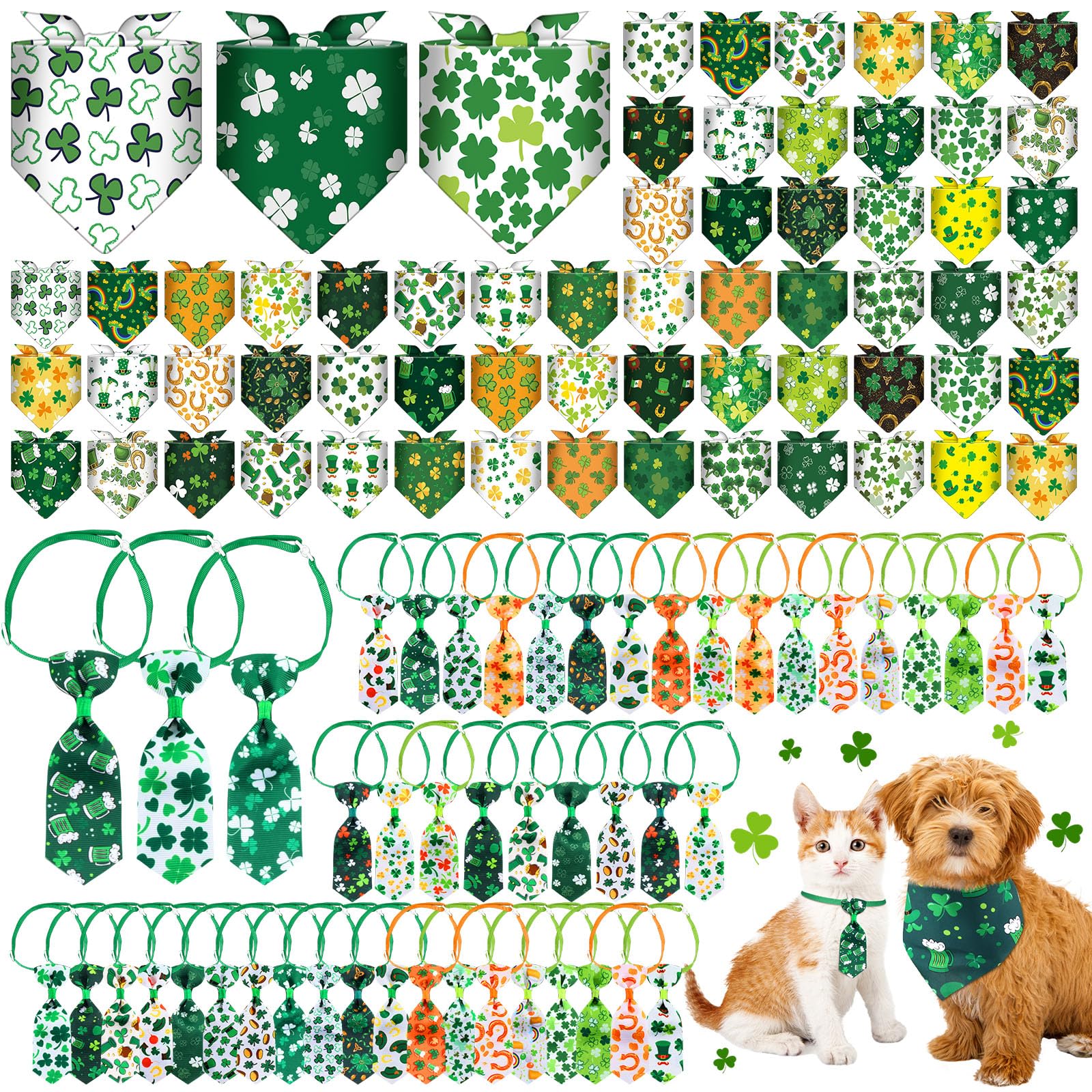 Reginary 108 Pcs St. Patrick'S Day Dog Bandanas Bulk With Neck Ties Set Washable Adjustable St. Patrick'S Day Dog Kerchief Scarf