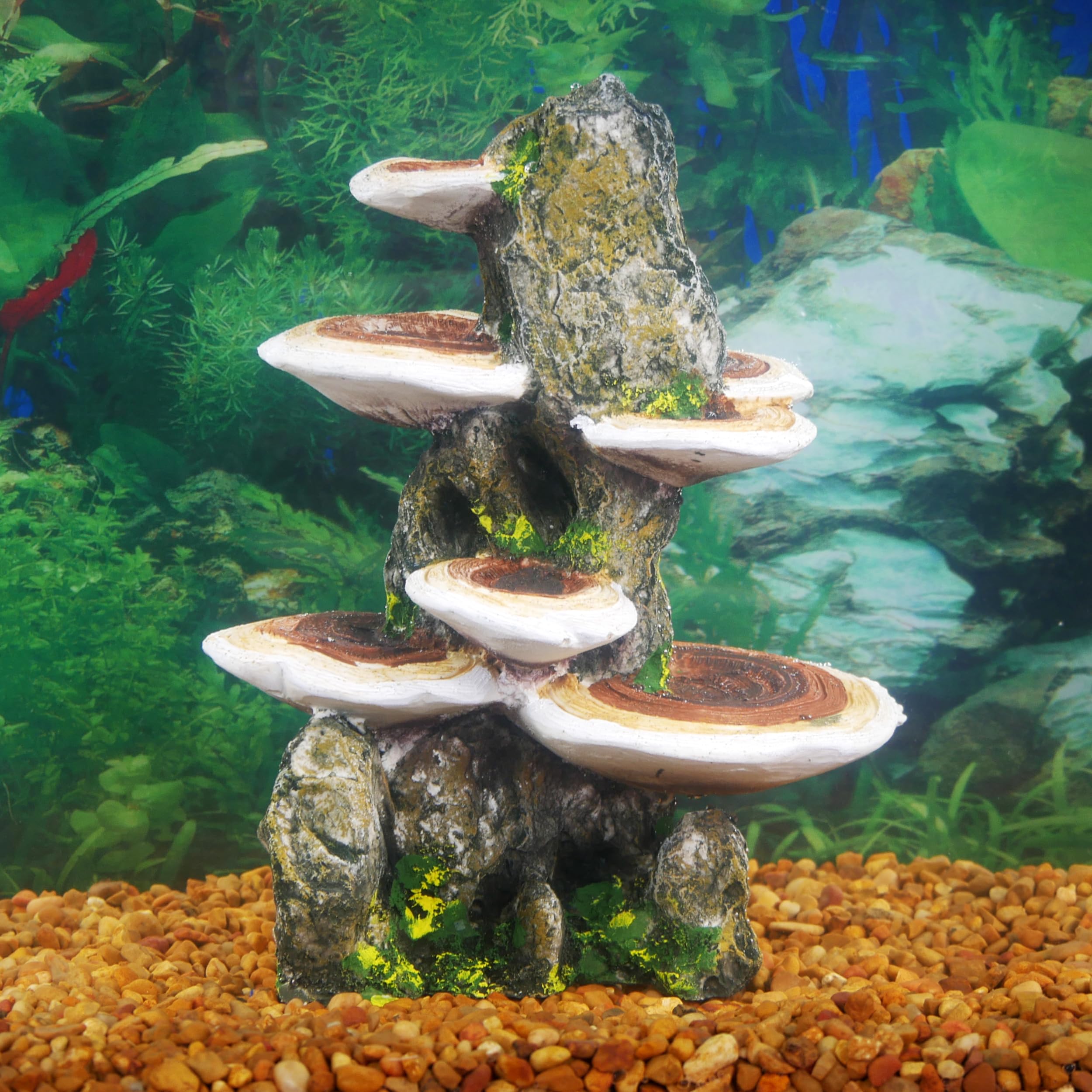 Penn-Plax Deco-Replicas Tree Trunk With Shelf Mushrooms Aquarium Decoration – Safe For Freshwater And Saltwater Fish Tanks – Medium