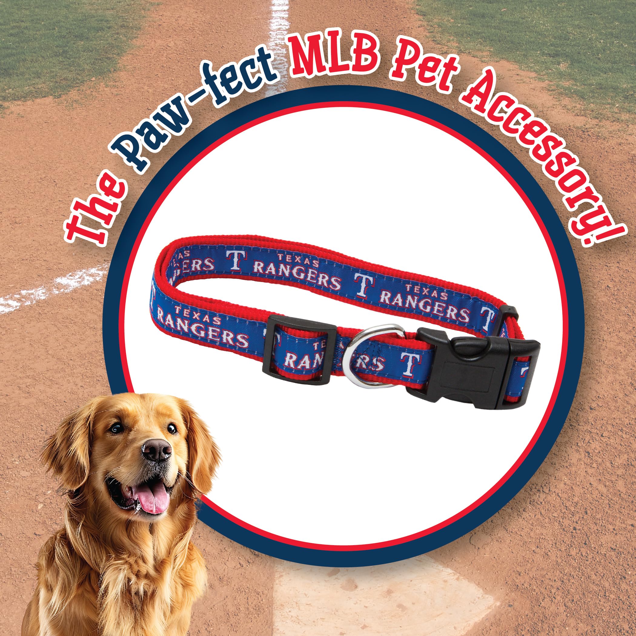 Pets First Texas Rangers Collar- Ribbon, Size: L (Ran-3036-L) (Ran-3036-Lg)