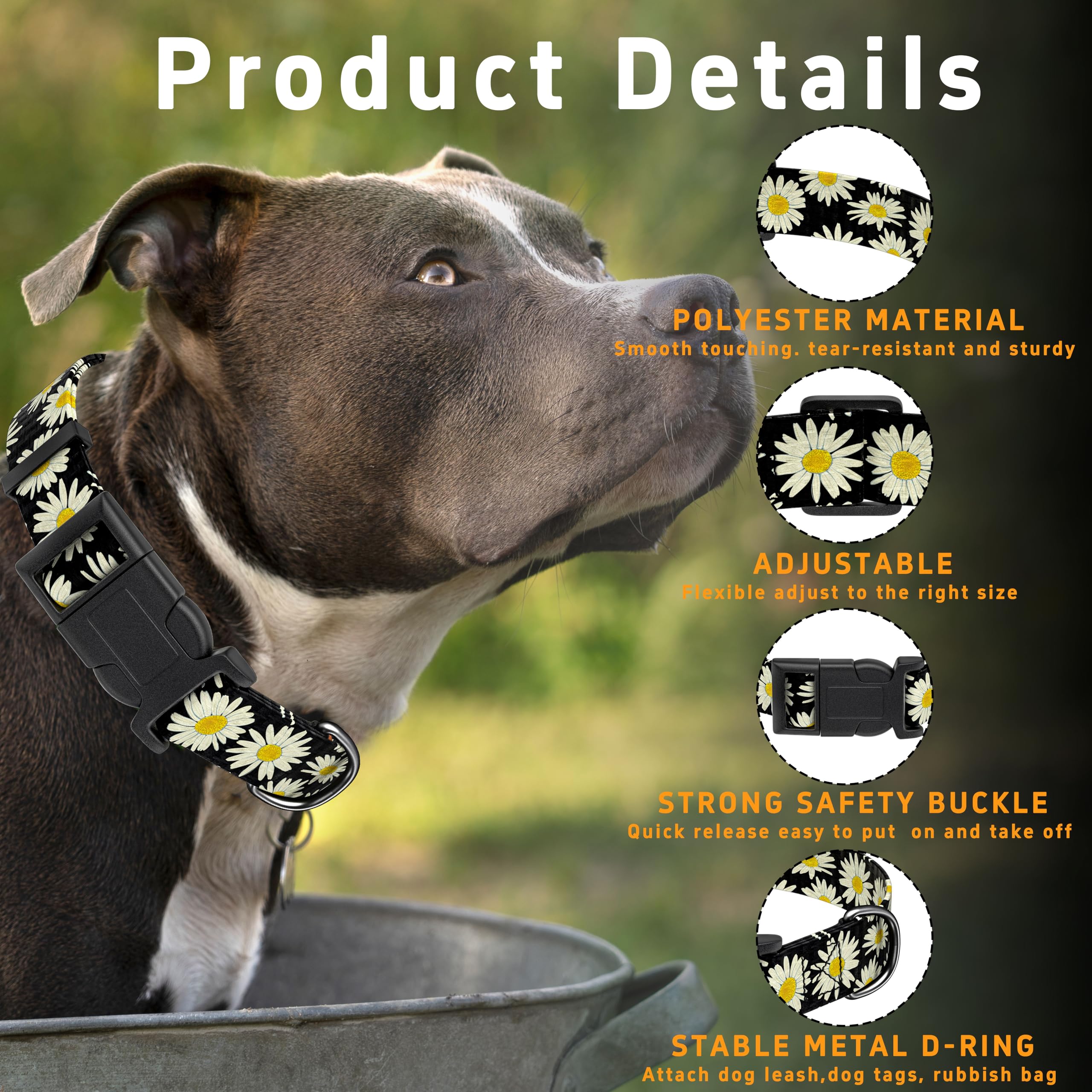 Seyezo Dog Collar, Daisy Boys Girls Puppy Collar For Small Medium Large Dogs, Adjustable Soft Floral Pet Collar With Safety Buck