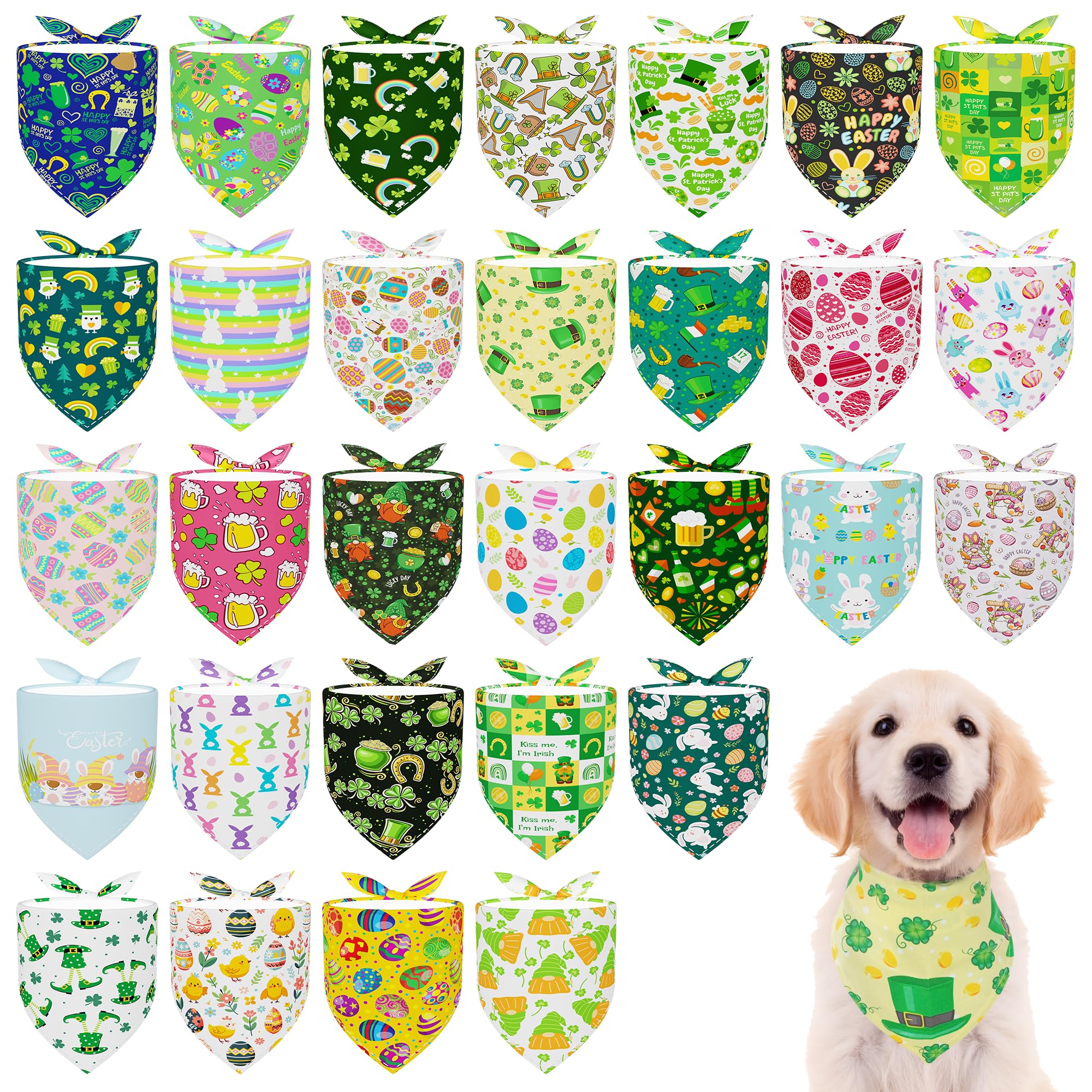 Pai Sence Easter Dog Bandanas Bulk St.Patrick's Day Dog Bandanas for Small Medium Dogs Breed 30 Pcs Adjustable St.Patrick's Day 