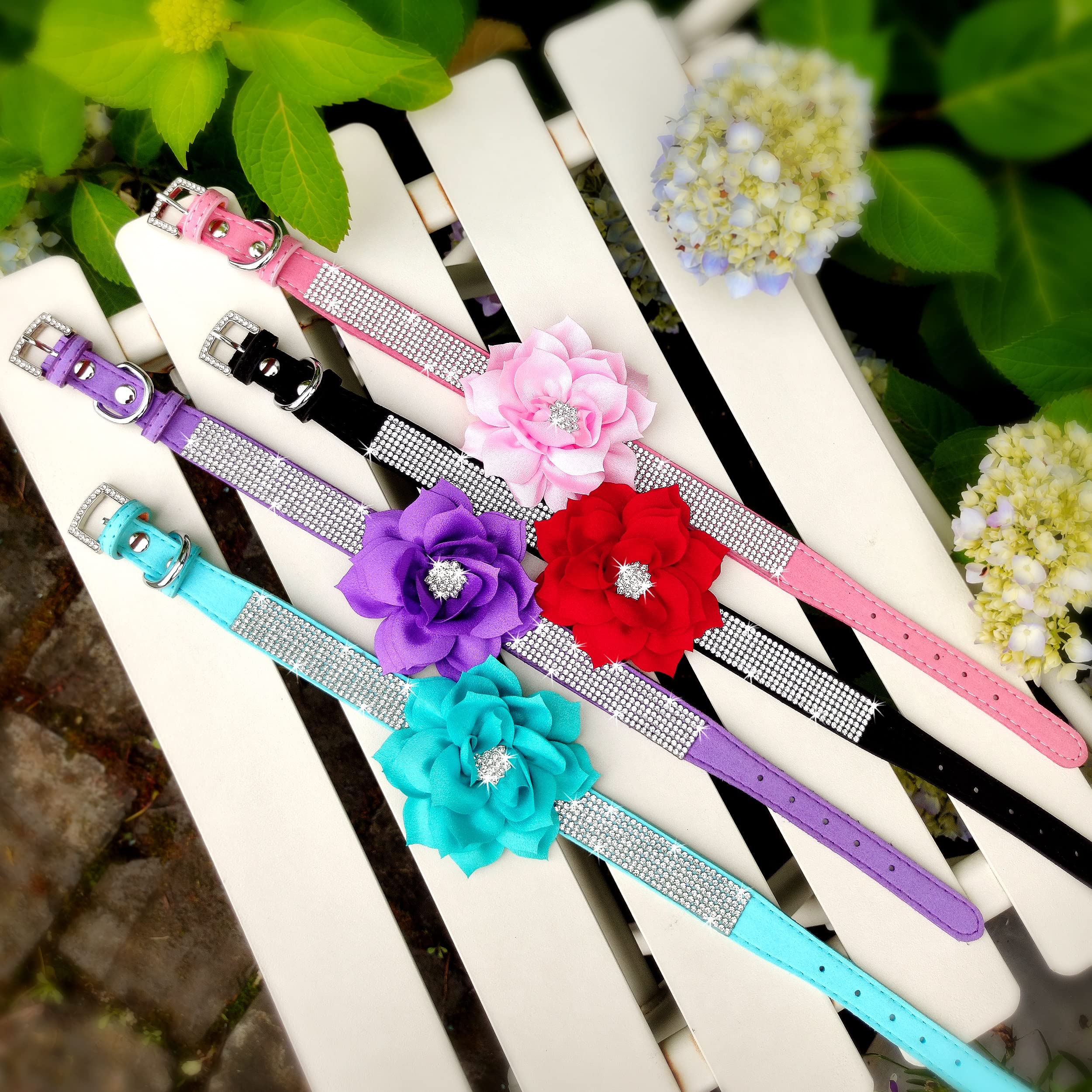 Pet Artist Cute Girl Rhinestone Suede Dog Collars For Small Dogs Cats,Soft Flower Dog Collar,Bling Dog Collars For Small Puppy Dogs Pink Collar, M:Neck 12-14.5'(31-37Cm)