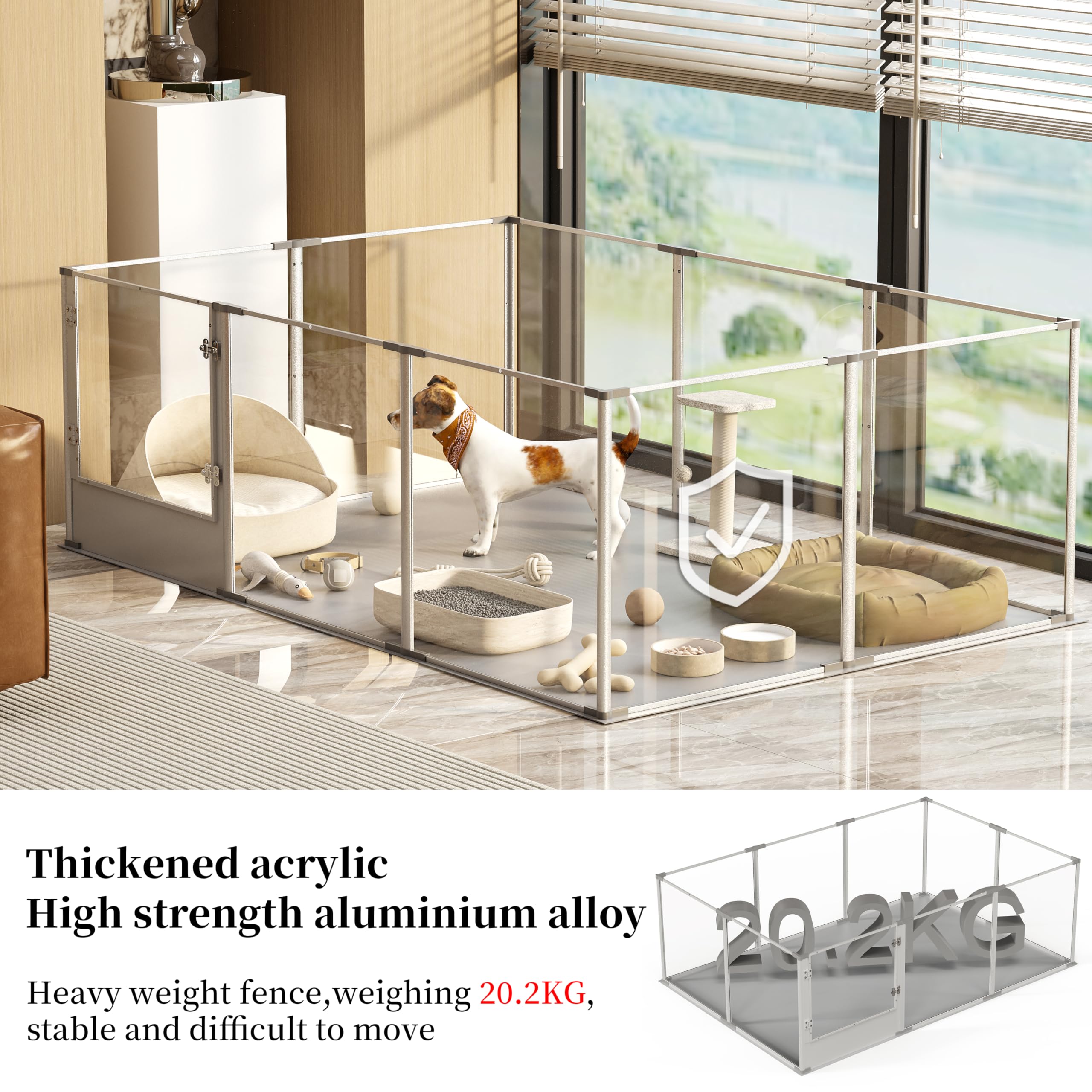 Dog Clear Playpen Fence Kennel: 10Panels Indoor Transparent Whelping Box Pen Cage With Waterproof Whelping Pad - Extra Long Acry