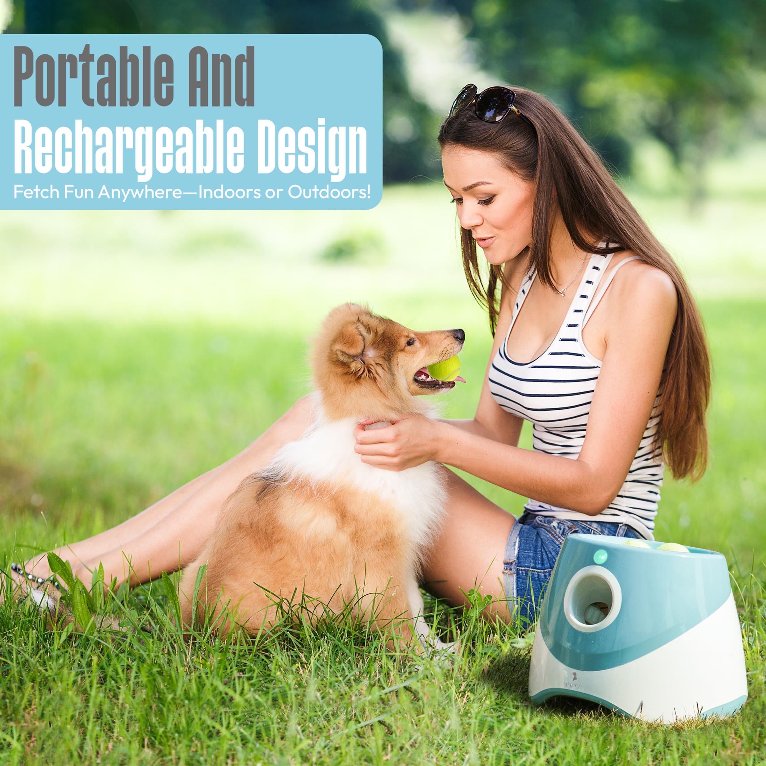 WRTZ Automatic Dog Ball Launcher for Small and Medium Dogs - Dog Ball Thrower for Indoor Outdoor with 3 Adjustable Distance Sett