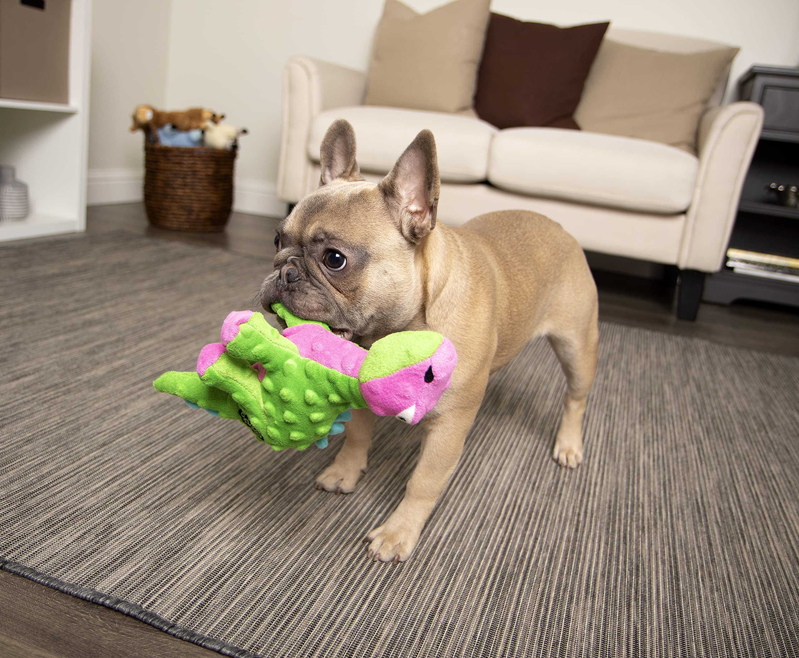 goDog Plush Pet Toy for Dogs & Puppies, Soft Durable Chew Resistant, Small, Green, Model 77786