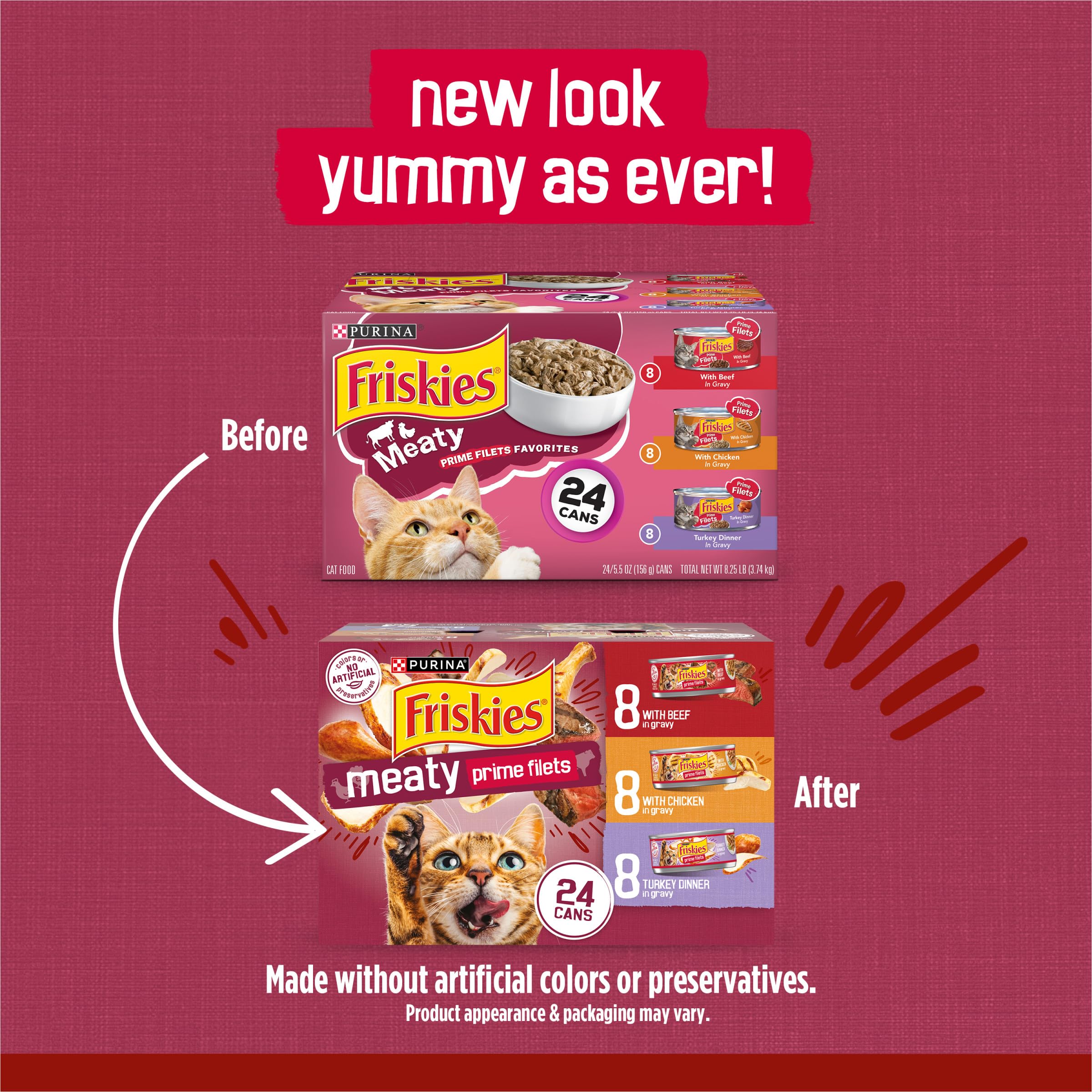 Purina Friskies Gravy Wet Cat Food Variety Pack, Prime Filets Meaty Favorites - (Pack of 24) 5.5 oz. Cans