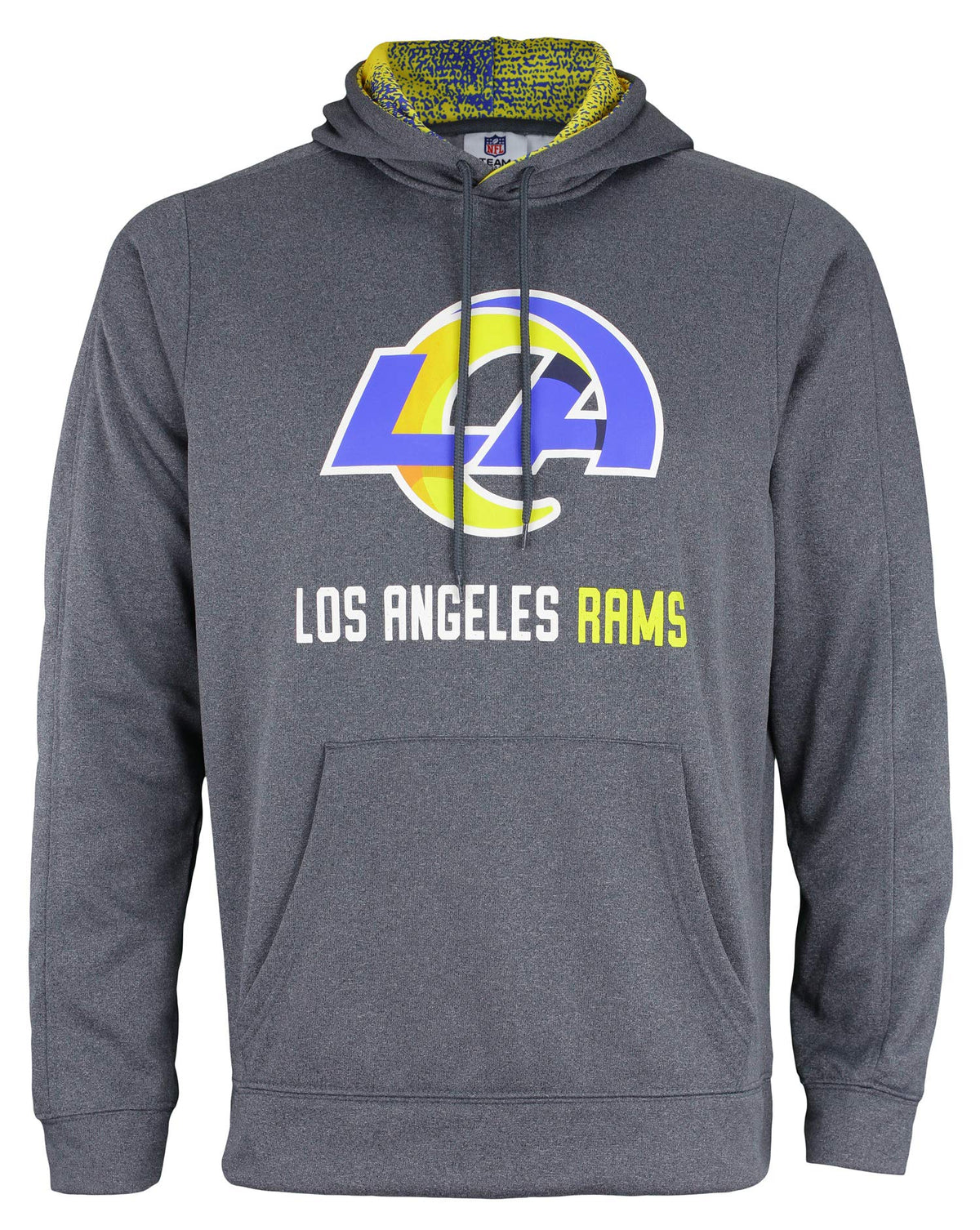 Zubaz Nfl Mens Heather Grey Fleece Hoodie With Static Colored Hood, Pro Football Hoodie, Los Angeles Rams 20, Large