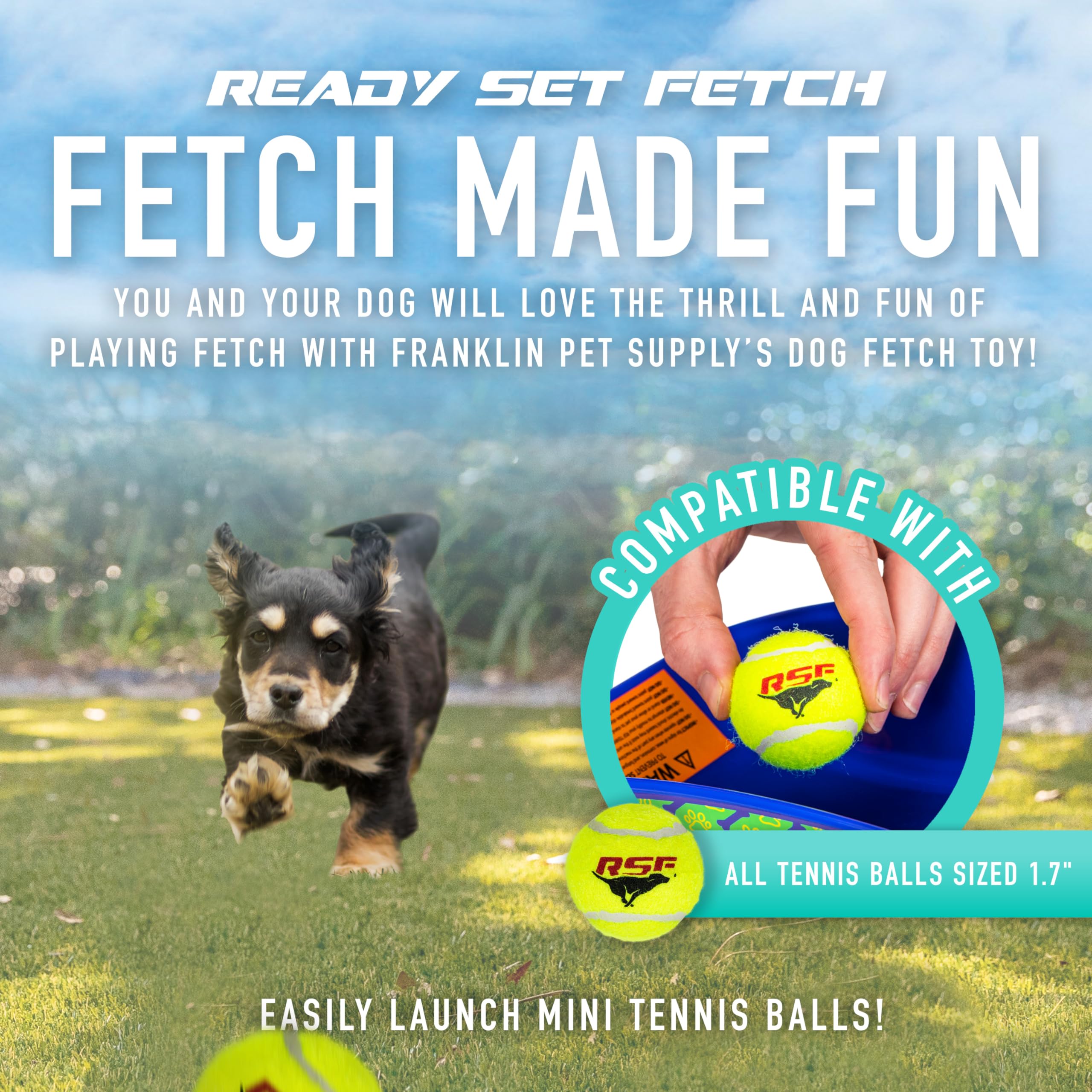 Franklin Pet Supply Co. Ready Set Fetch Mini Automatic Tennis Ball Launcher Dog Toy - Electronic Mini Tennis Ball Thrower for Fe