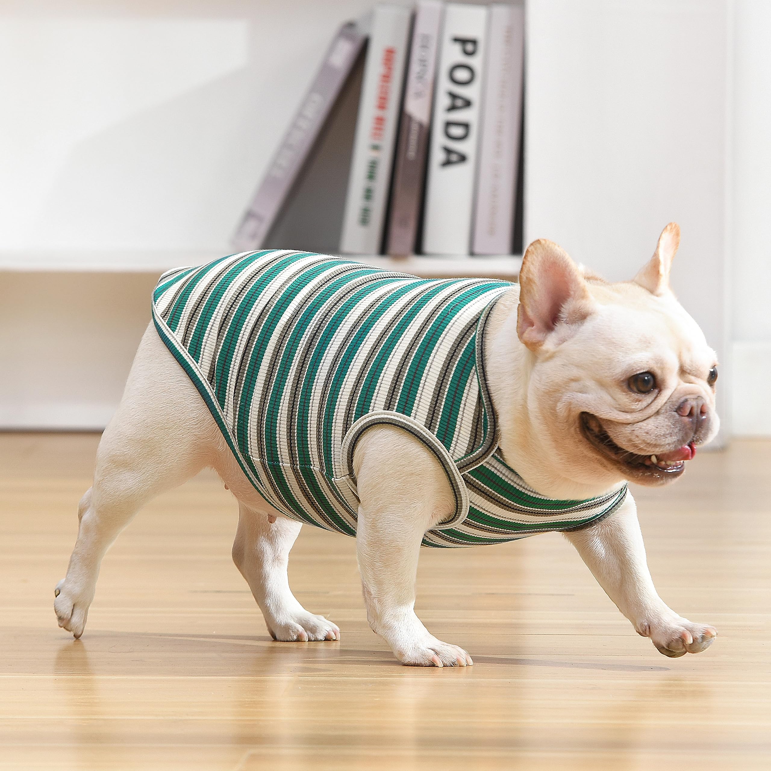 Knuffelen Dog Shirts Vest Cotton Striped T-Shirt, Sleeveless Stretchy Pet Clothes for Small Dogs, 2-Pack Soft Breathable Puppy T