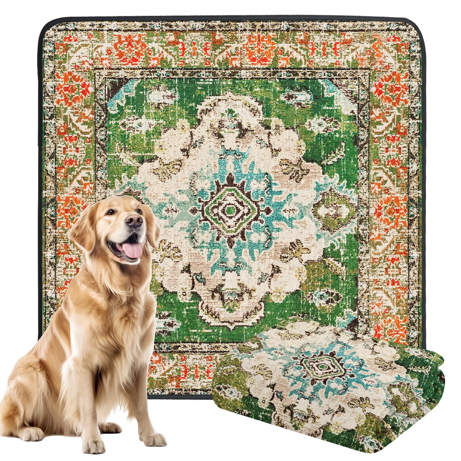 Non-Slip Dog Washable Pee Pad Extra Large 72 x 72, Boho Rusable Pee Pad for Dogs, Pet Training Pad for Playpen Mat, Waterproof D